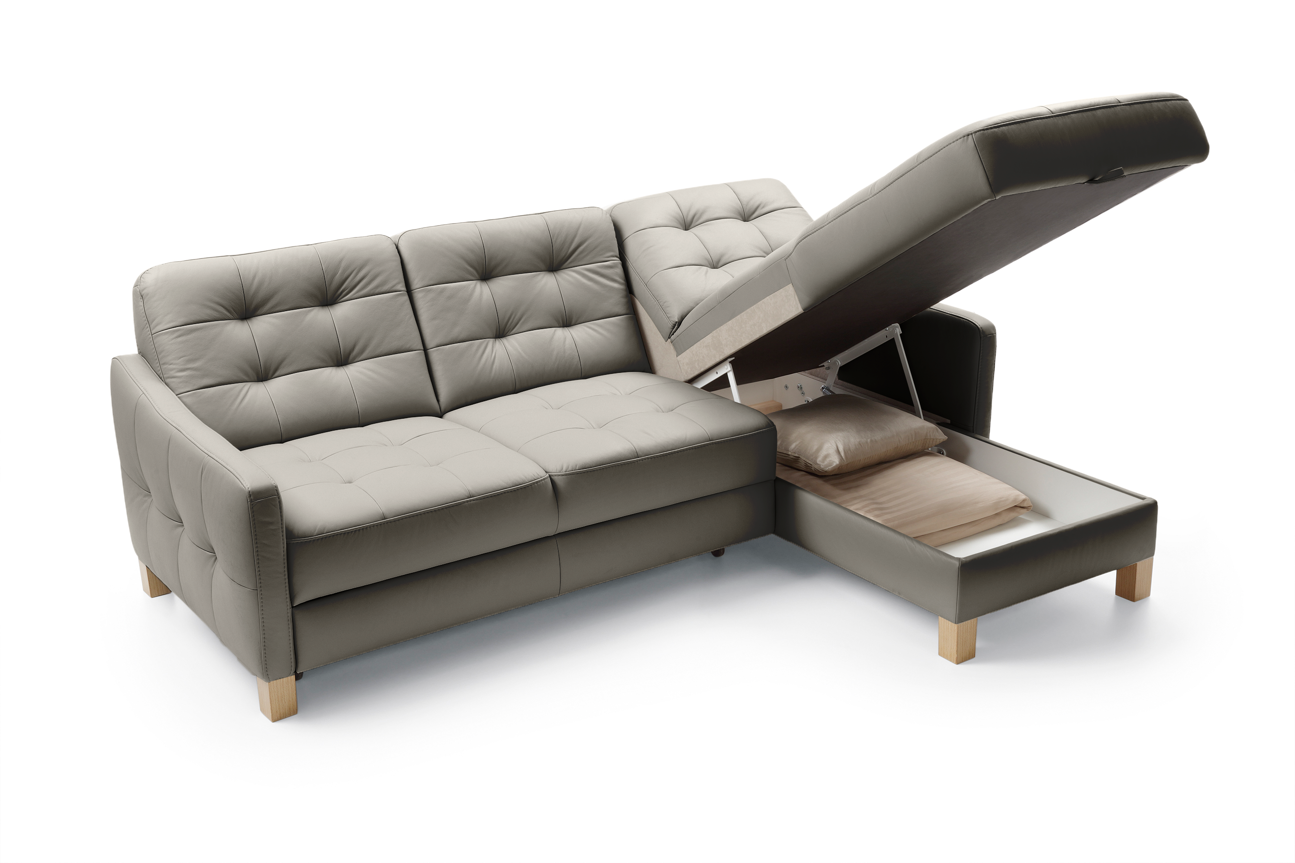 Kožená rohová sedačka G170, funkcia spania a úložný priestor roh vpravo