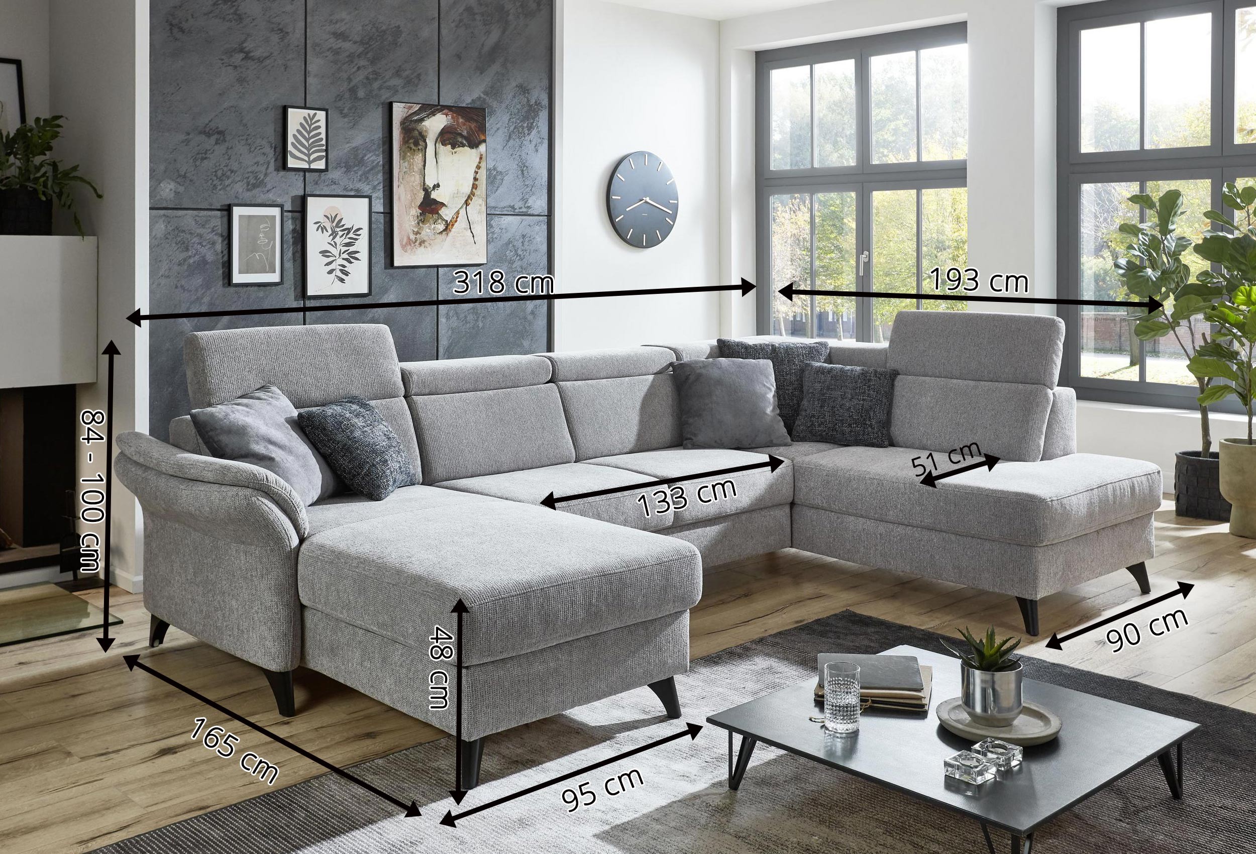 Sofa in U-Form Modell Arnga Maße