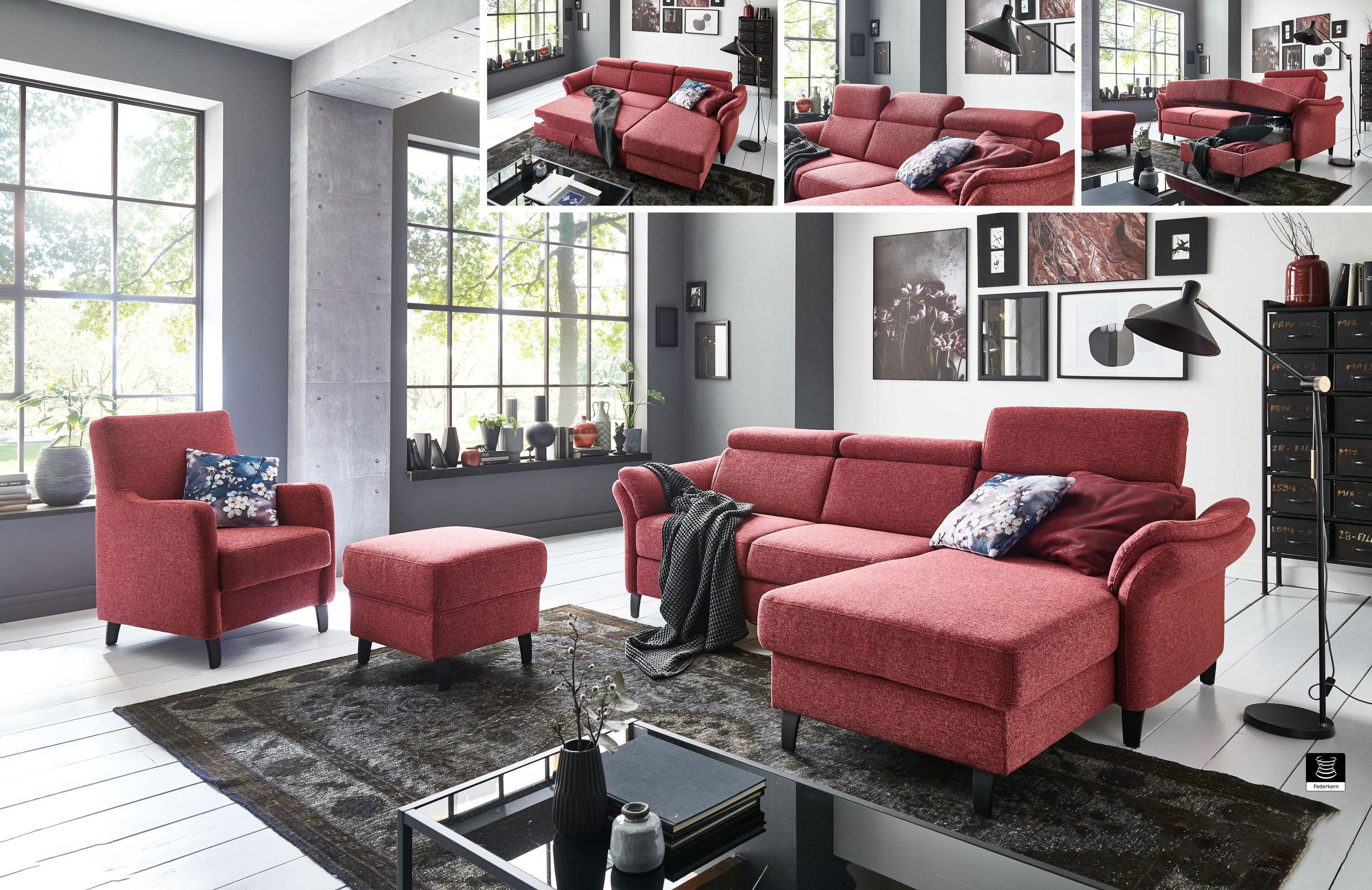 Rohová sedačka na nožičkách v Červené barvě - roh v pravo