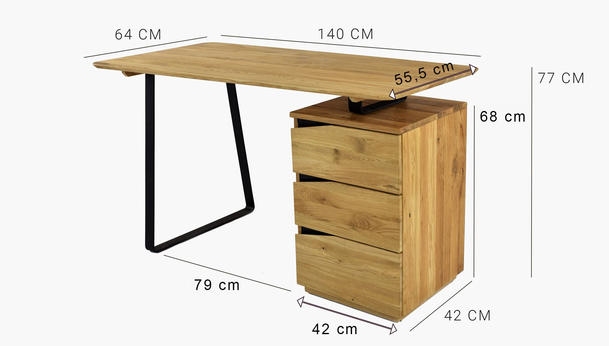 Dubový pracovní stůl, z černými kovovými nohami, Smak