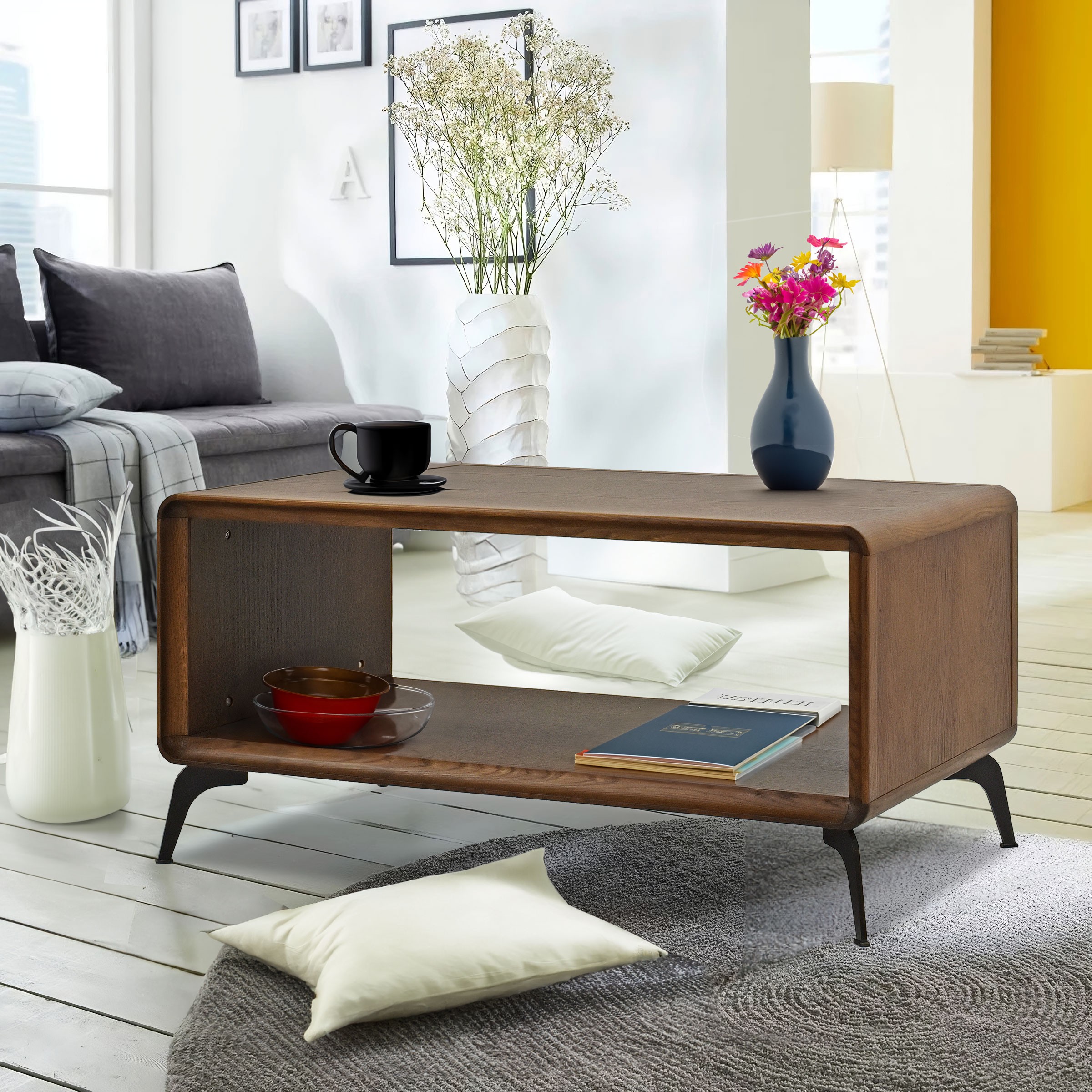 Dohányzóasztal, dió színű, lábakon