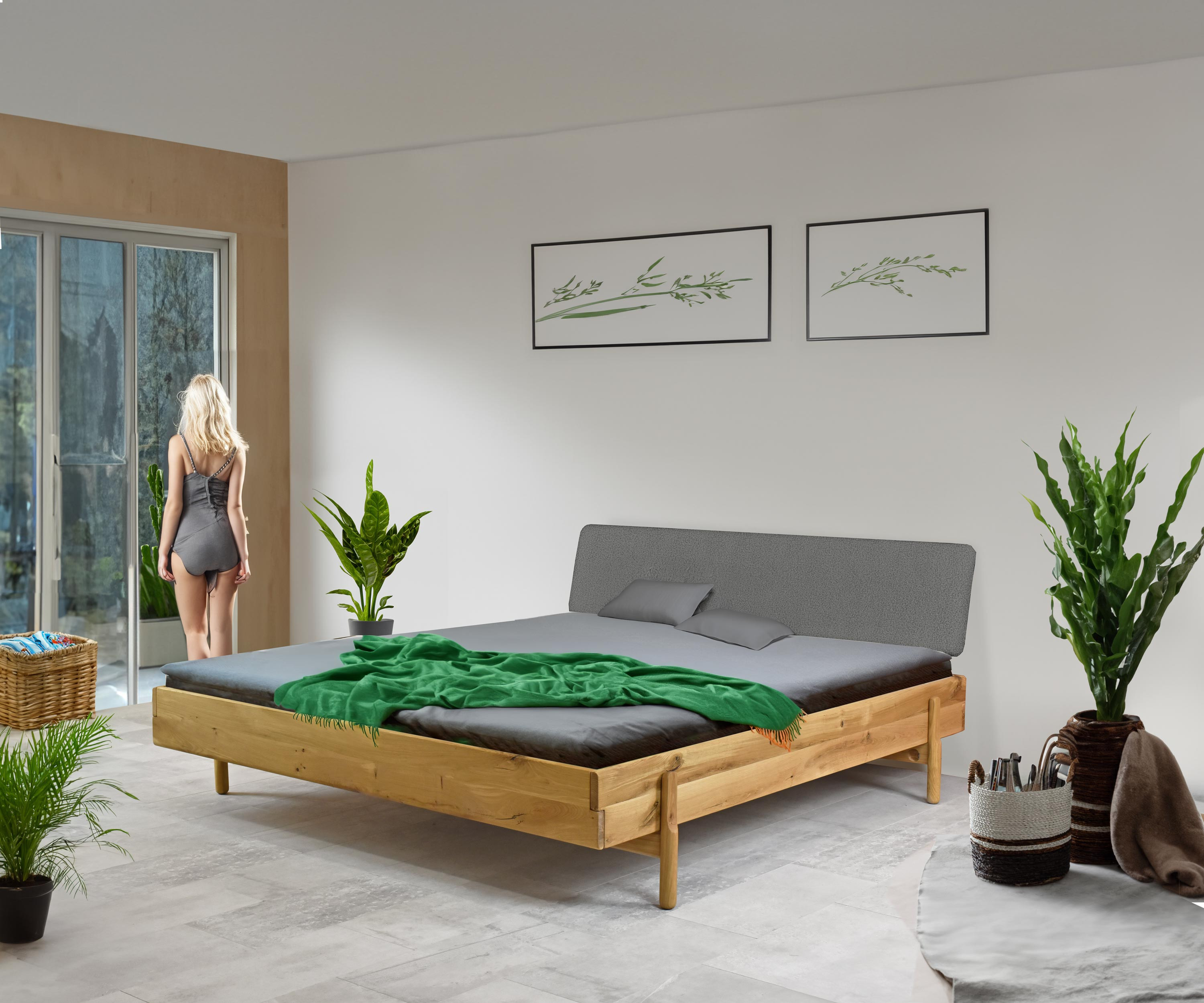 Dubová postel ve skandinávském stylu na nožičkách 180 x 200 cm