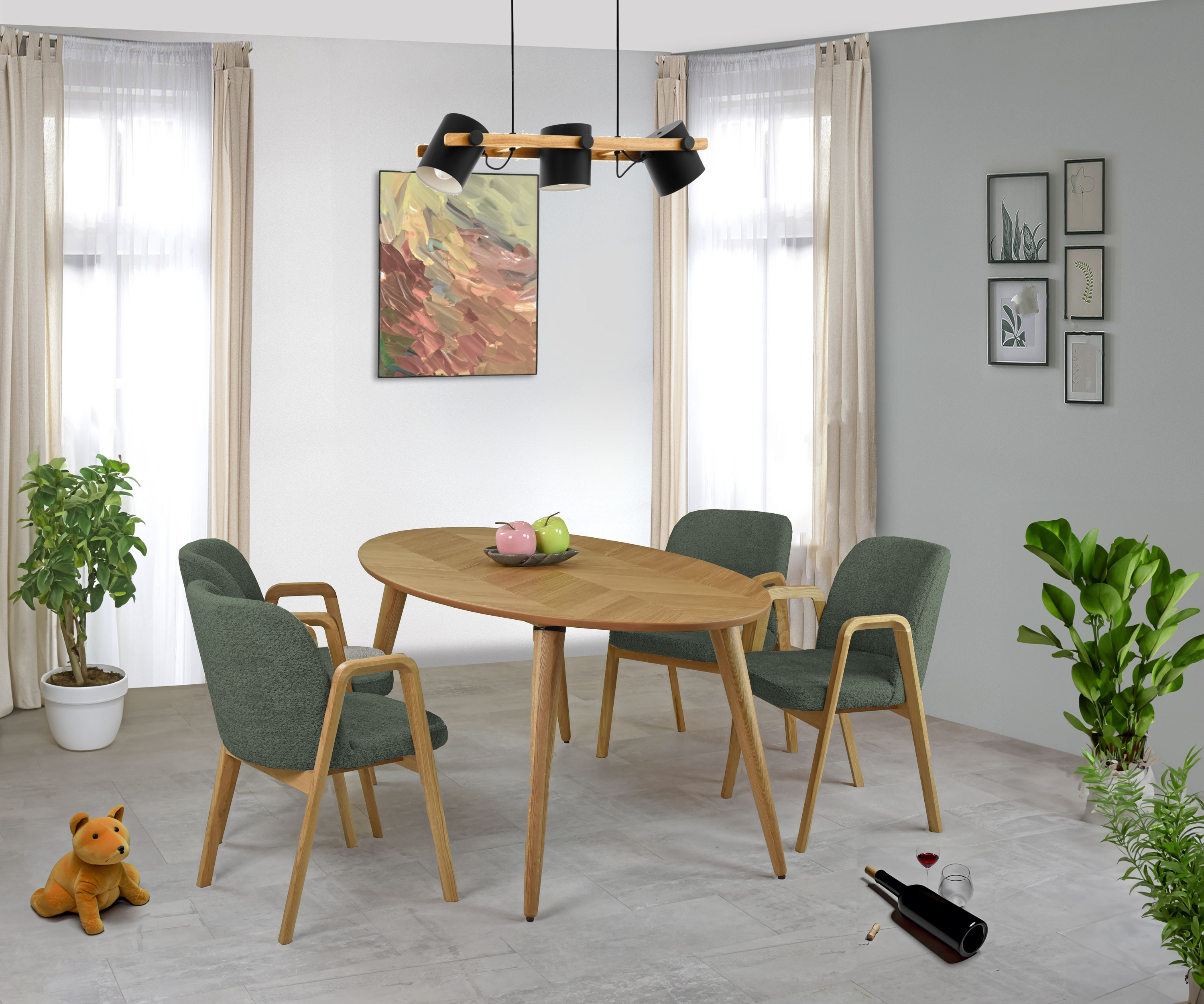 Moderné stoličky dub, farba čalúnenia zelená