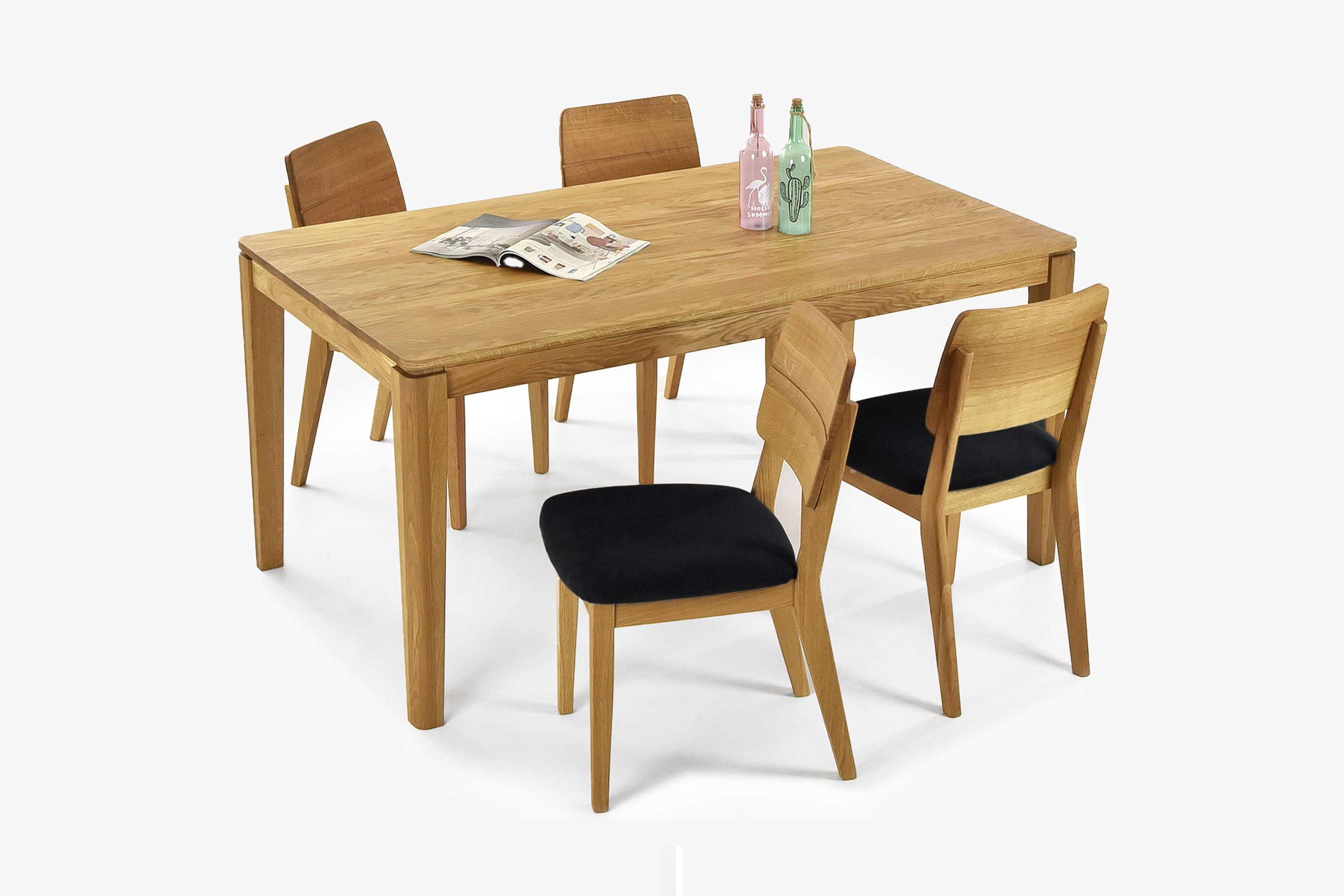 Eiche Esszimmerstuhl - schwarzer Ledersitz