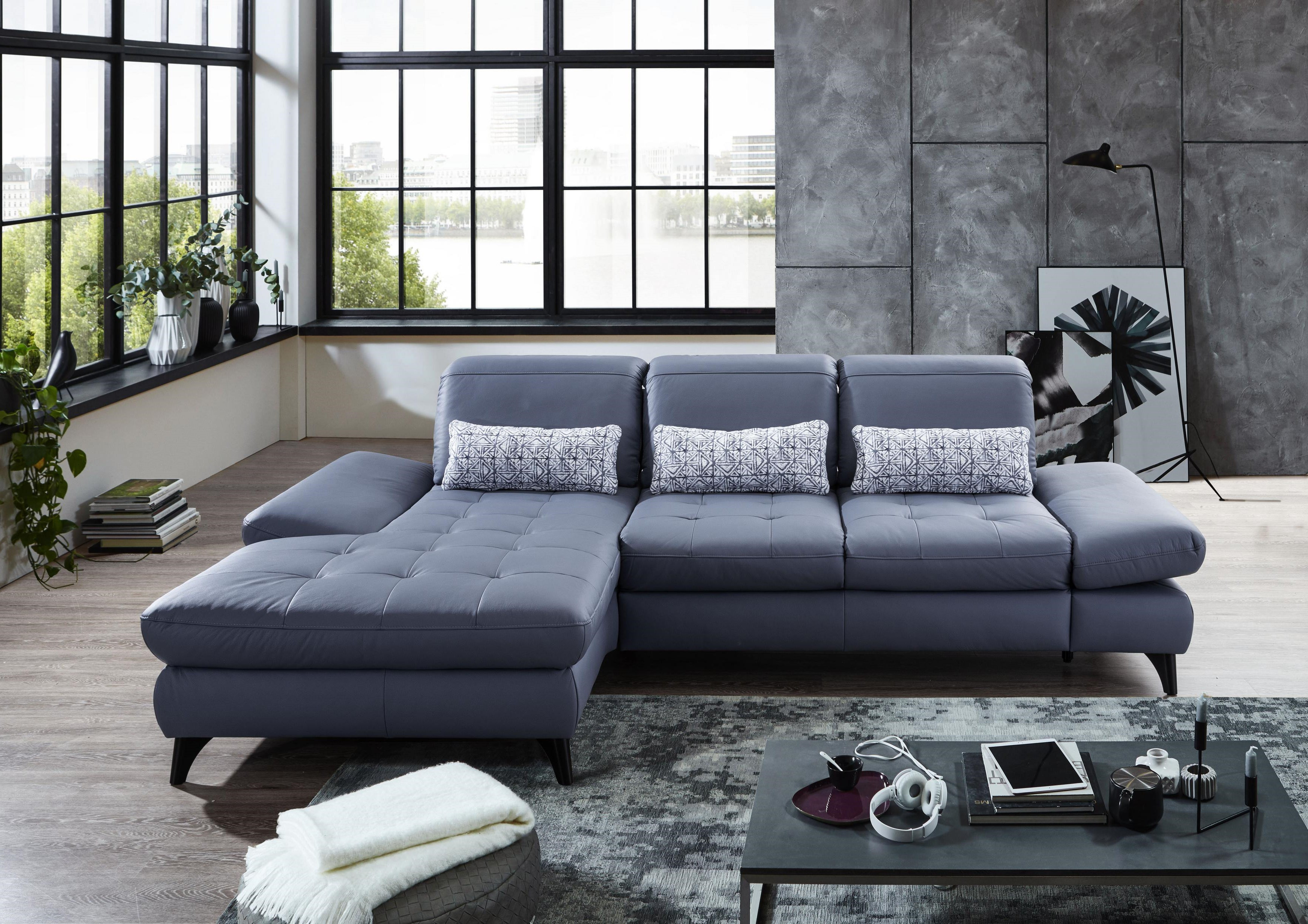 Rohová kožená sedačka s funkcemi, Carolina roh v levo