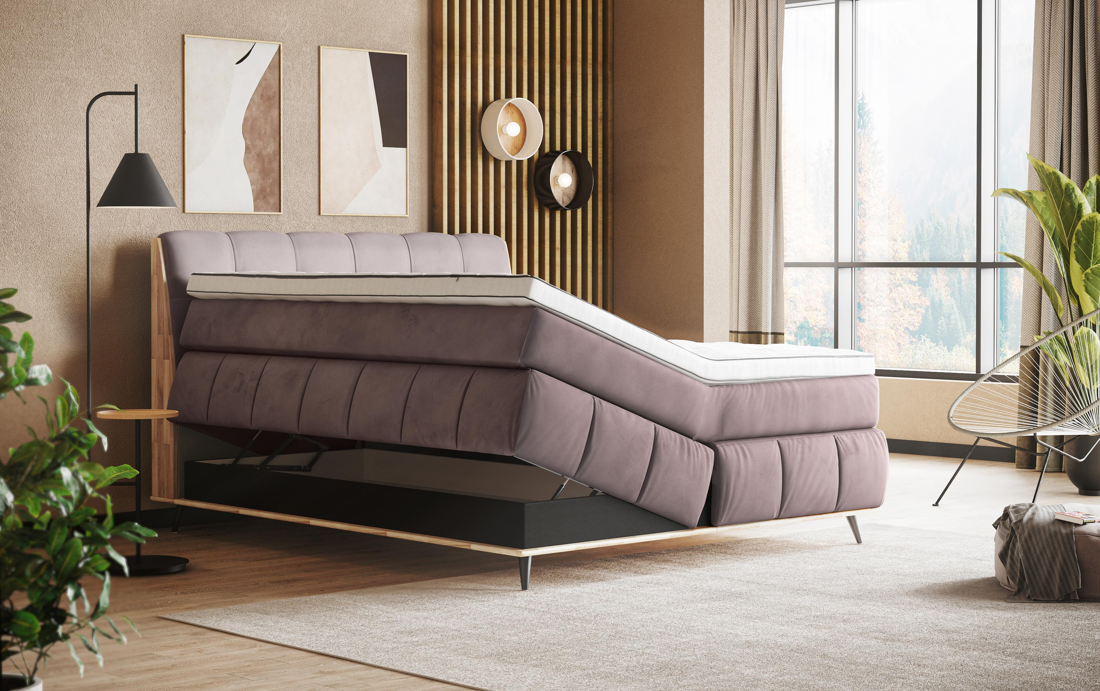 Dubová postel boxspring s úložným prostorem včetně matrací 180 x 200 cm