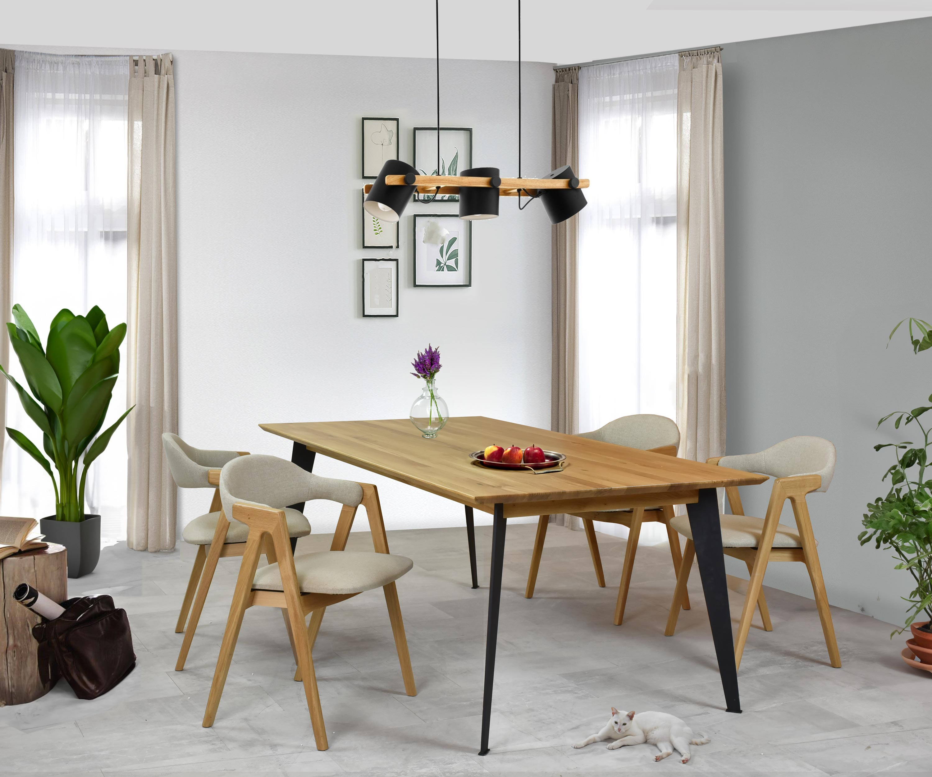 Stôl z masívu dub - matný lak s oceľovými nohami, 200 x 100