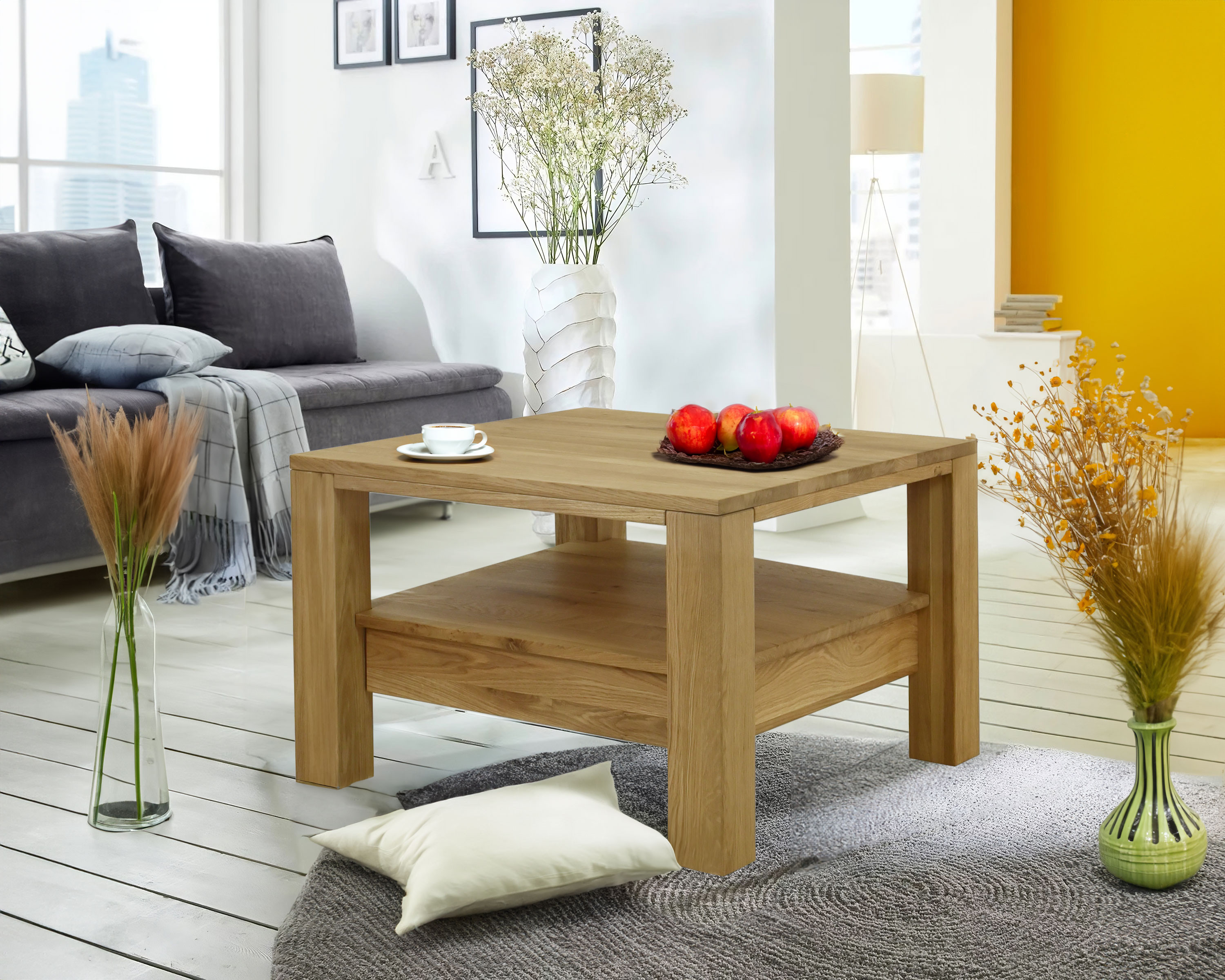 Dřevěný dubový konferenční stolek s policí Panama 70 x 70 cm