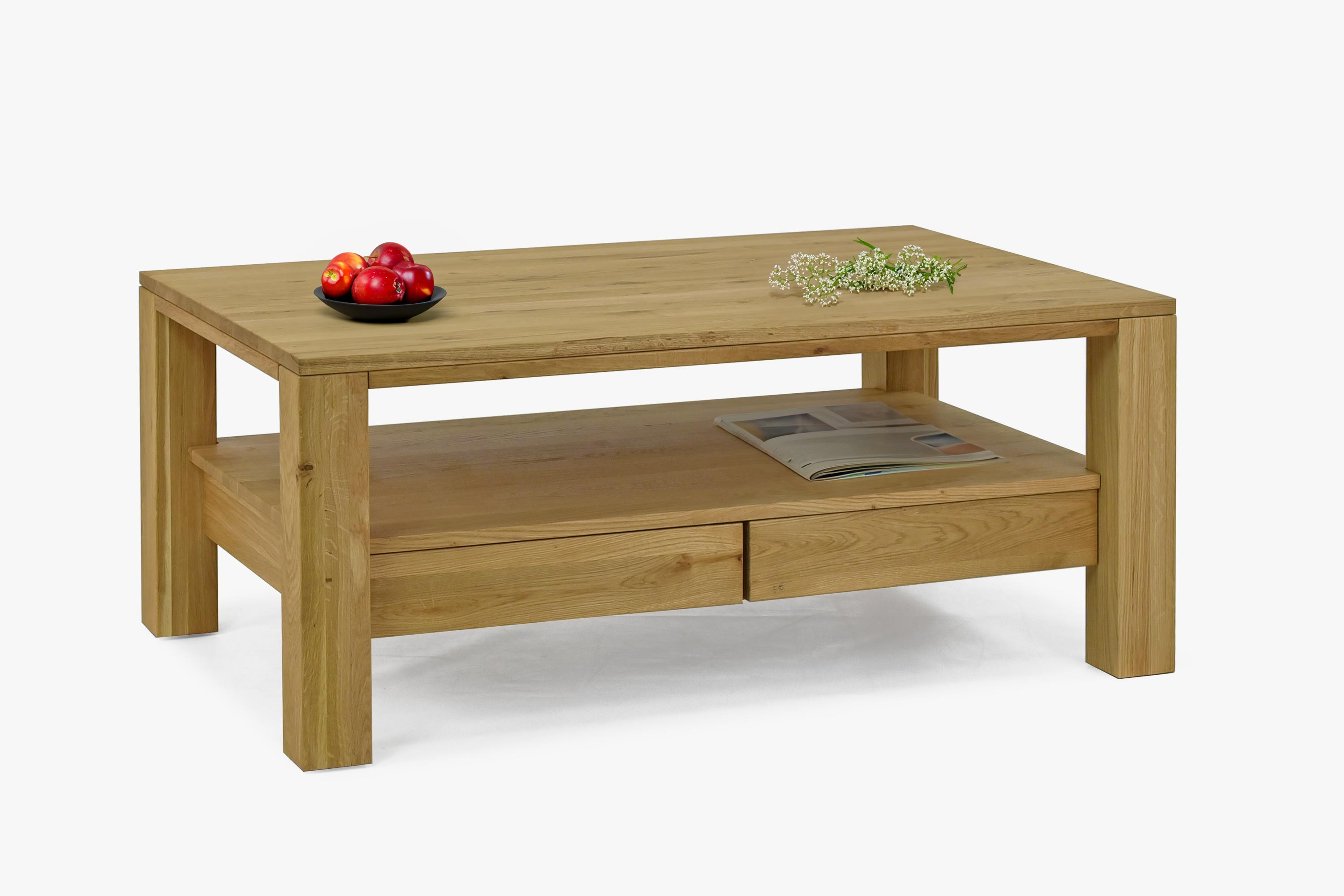 Holztisch aus Eiche mit Ablage Panama 70 x 70 cm