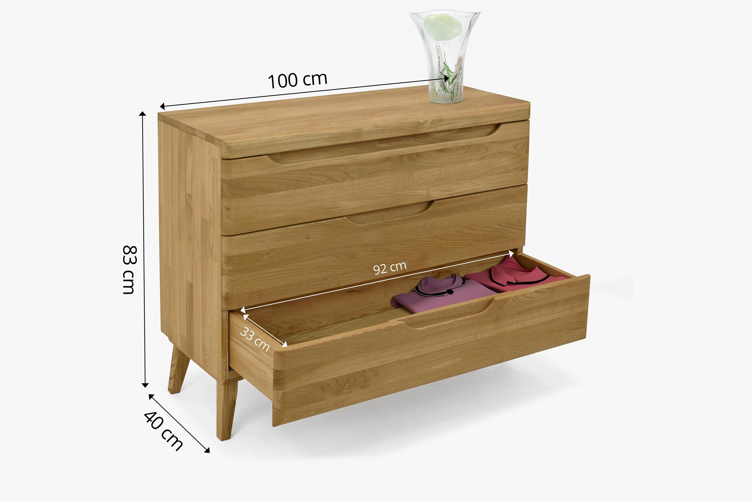 Eichenkommode mit Schubladen Prag – Maße 100 x 83 x 40 cm