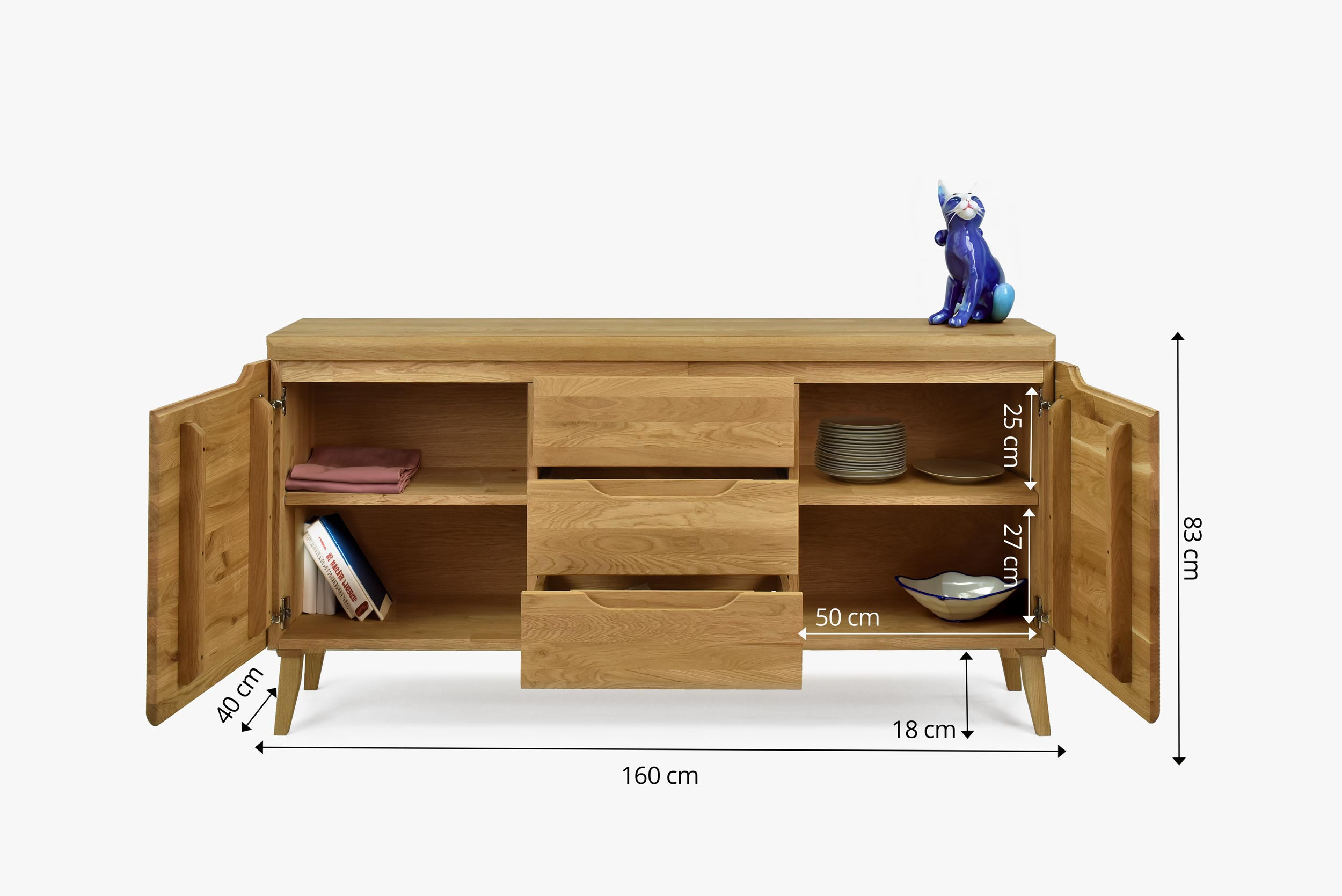 Praha tömör tölgy komód skandináv dizájnban 160 cm