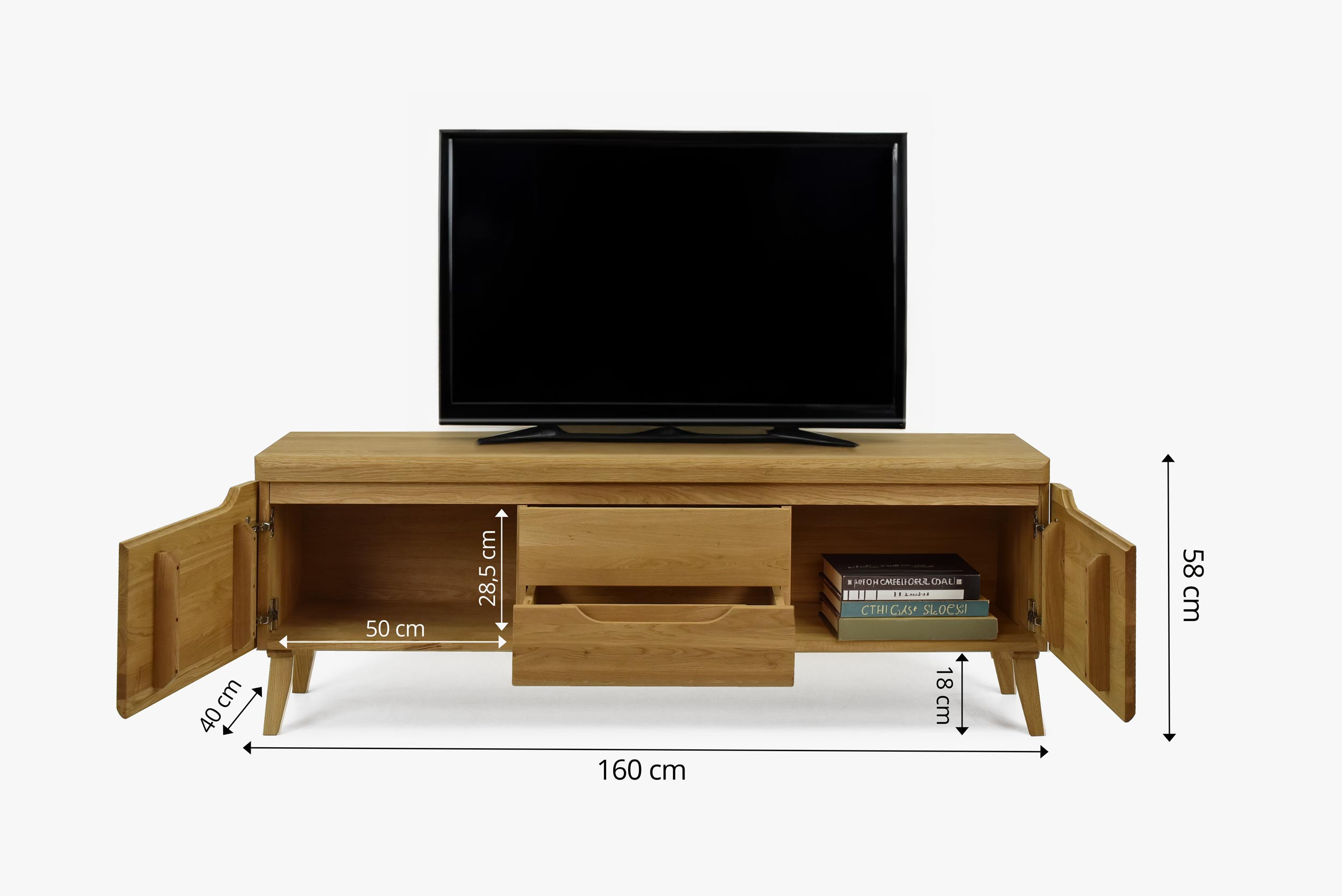 Praha tölgyfa TV-szekrény skandináv dizájnban 160 cm