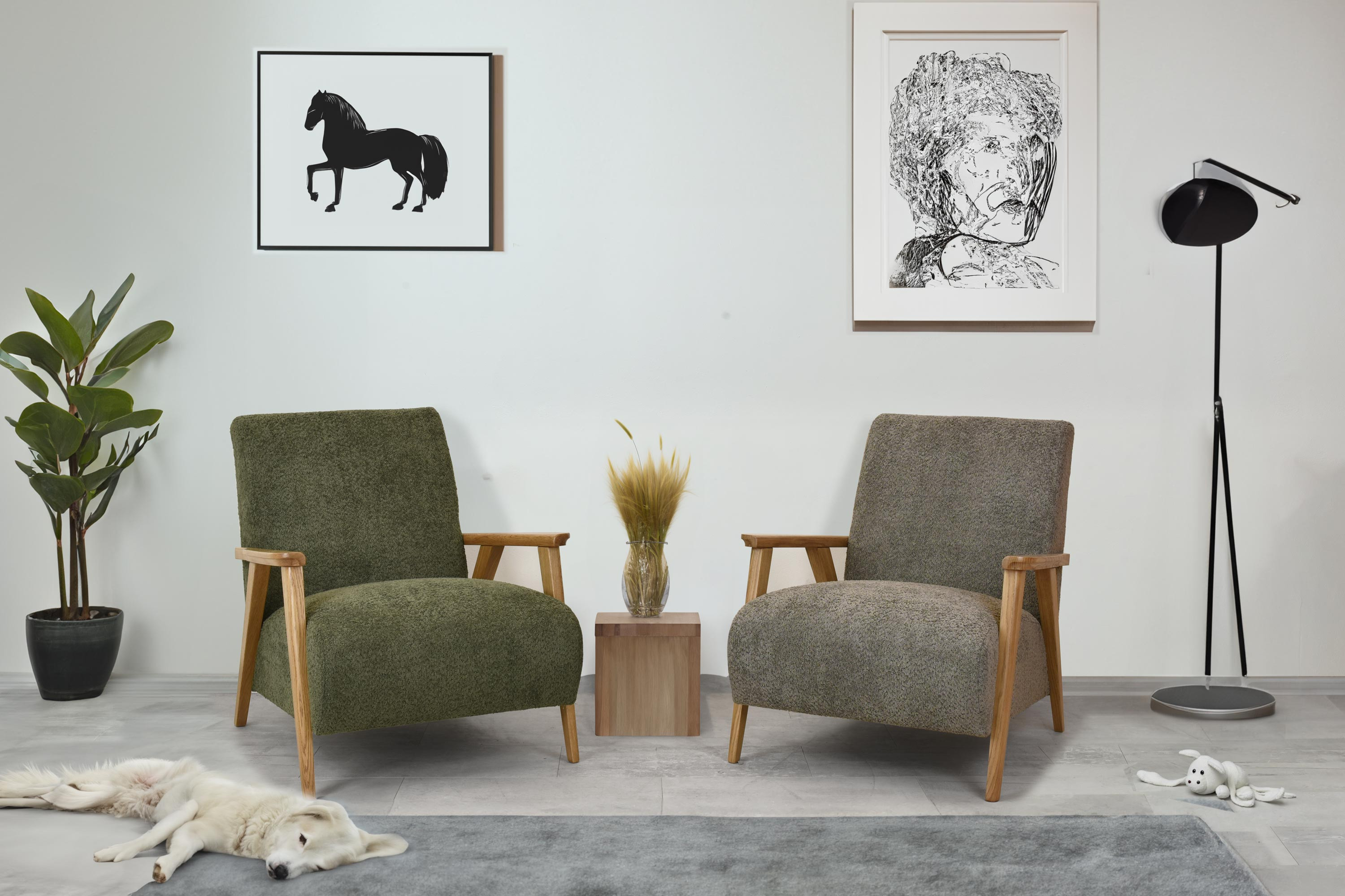 Retro kreslo s drevenými podrúčkami farba hnedosivá