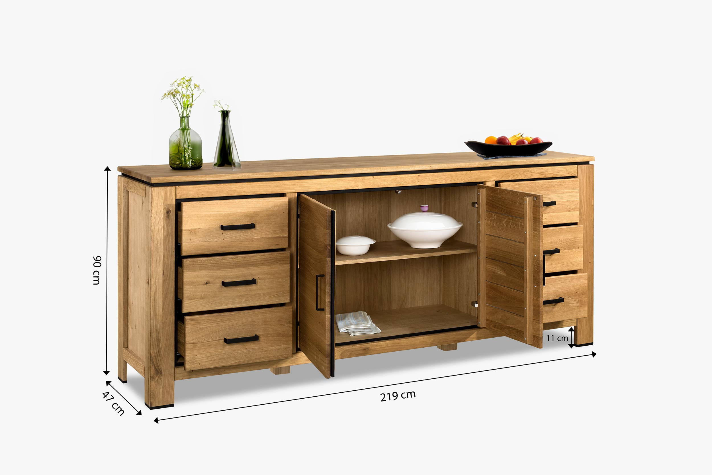 Tölgyfa komód fekete fogantyúkkal típus NEW LINE II 48