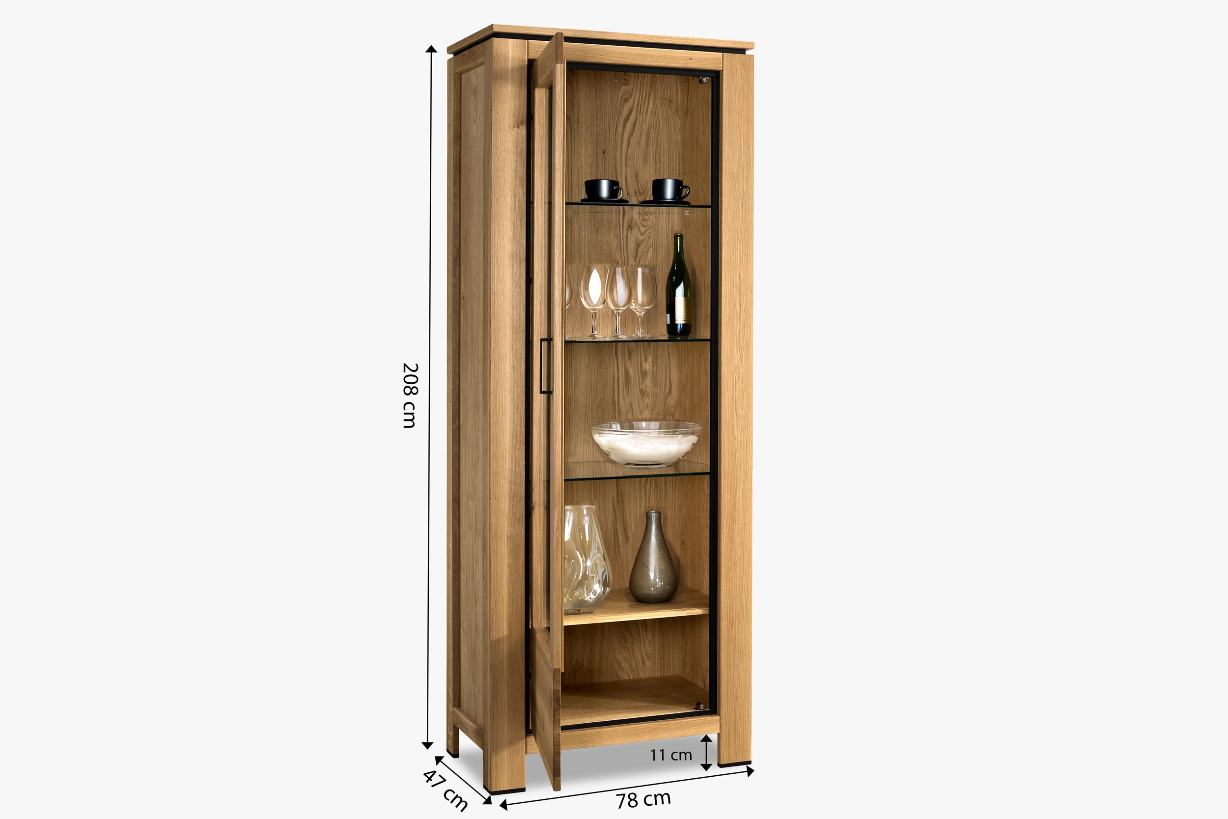 Dubová vitrína jednodverová