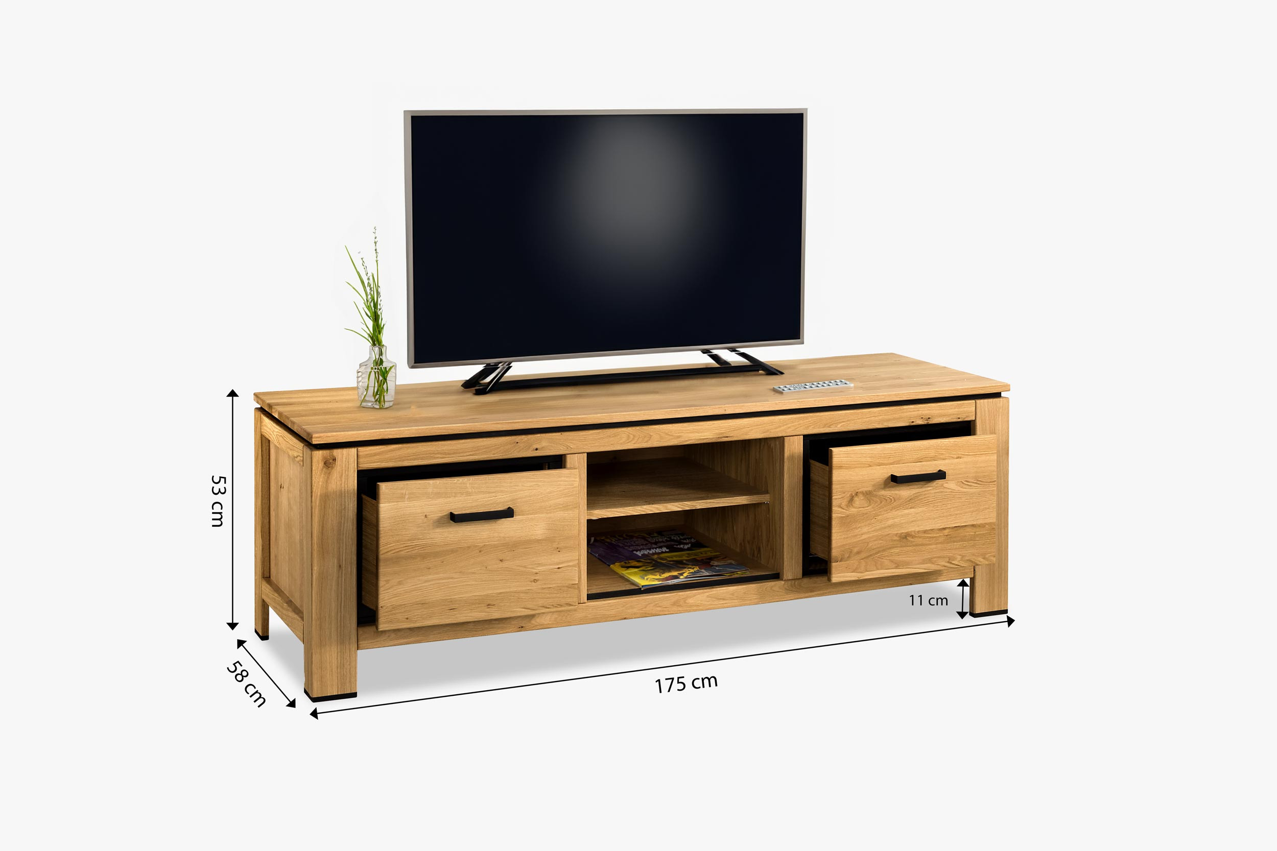 Eichenkommode mit schwarzen Griffen