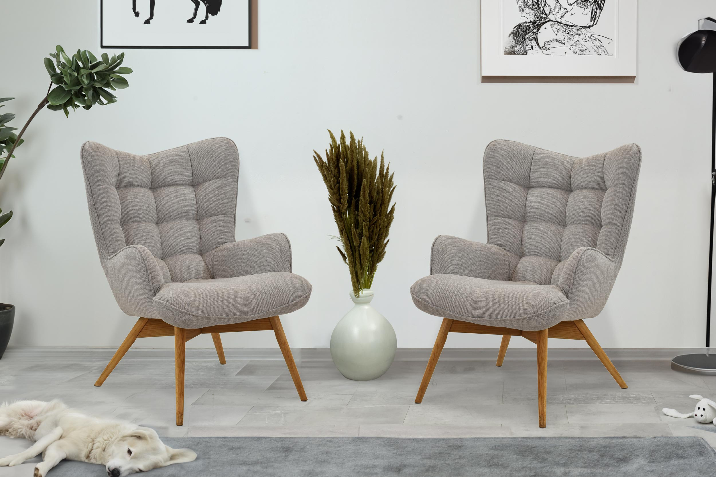 Sessel für das Wohnzimmer, grauer Stoff Modell Oscar