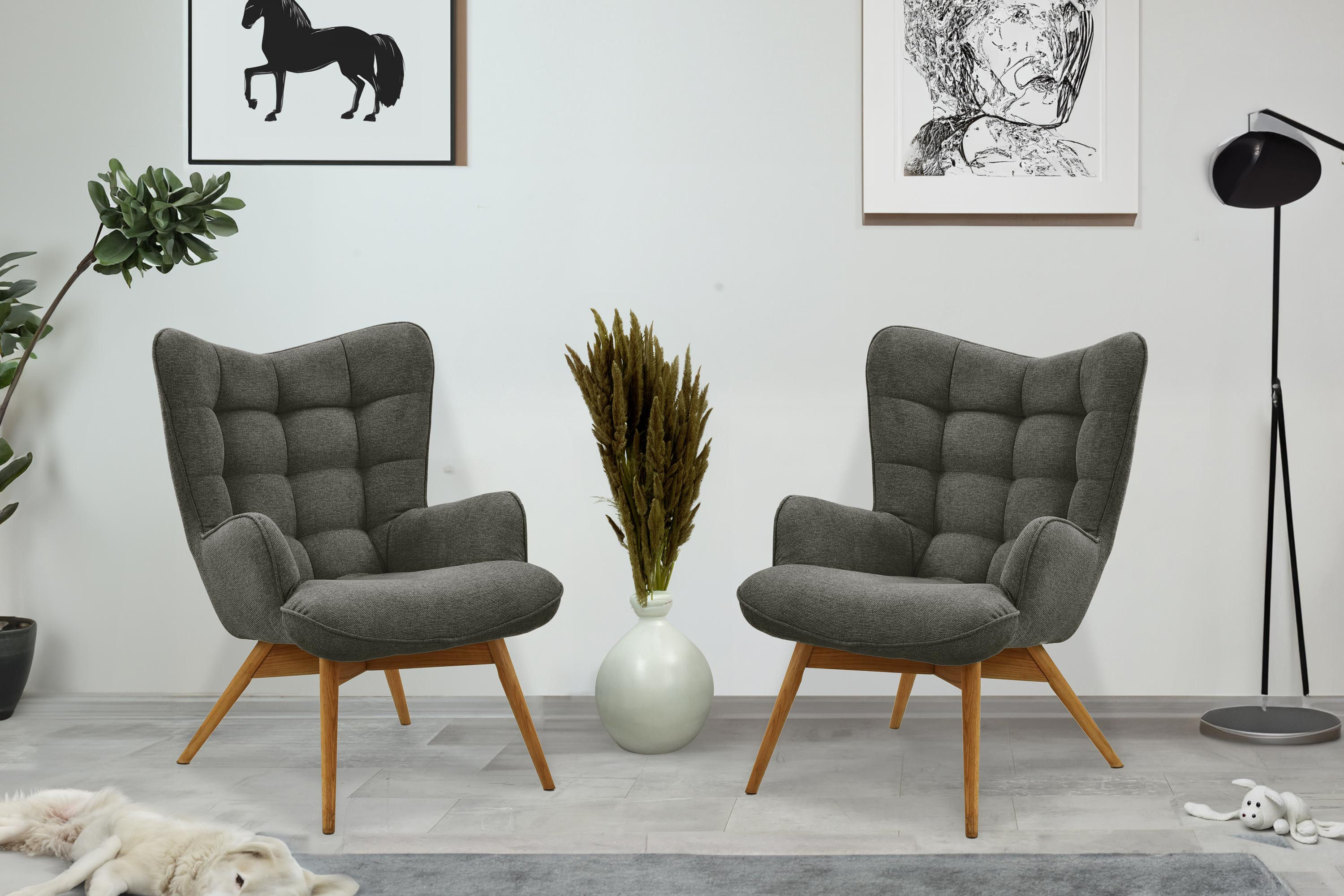 Sessel für das Wohnzimmer, grüner Stoff Modell Oscar