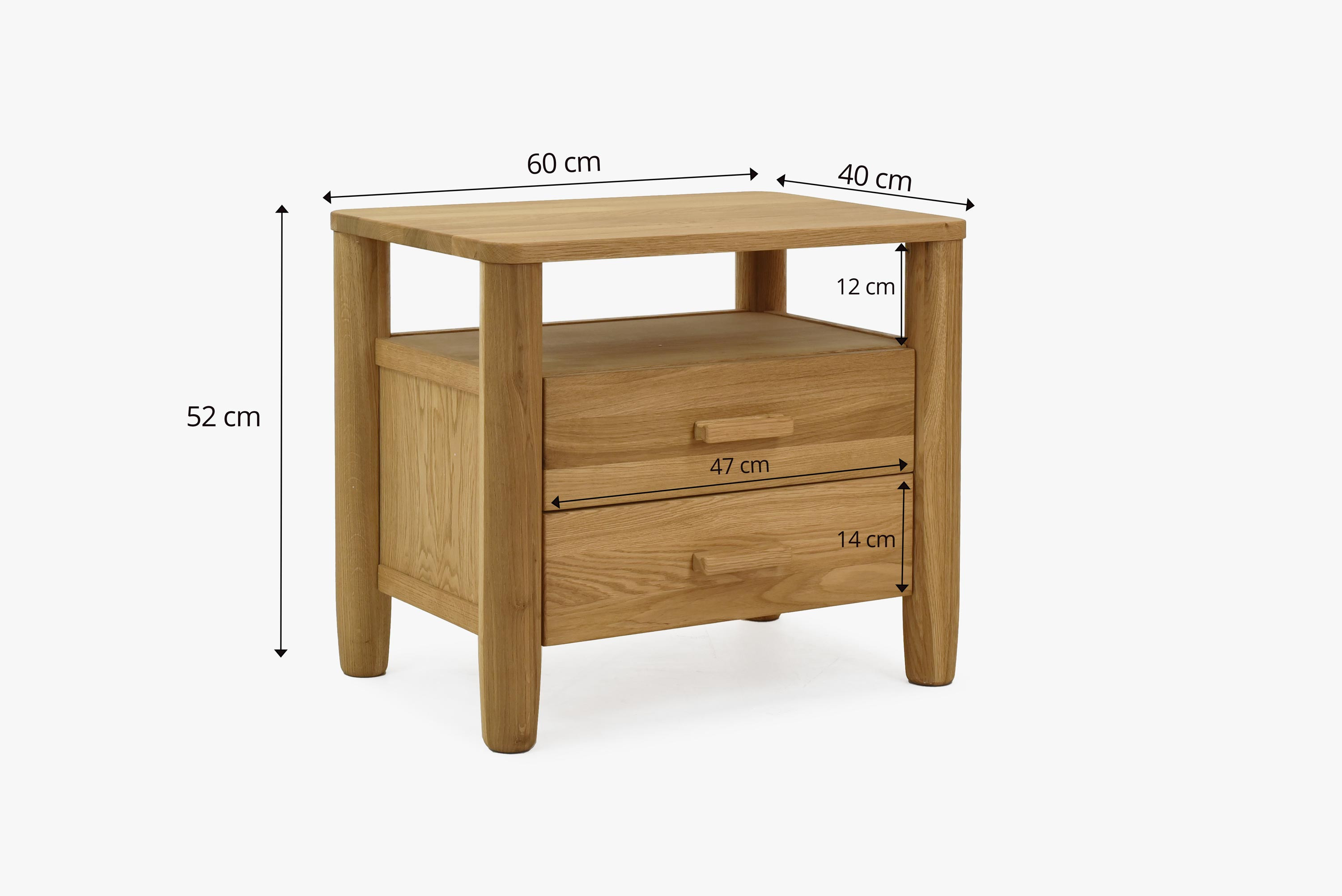 Nachttisch aus massiver Eiche auf Füßen im skandinavischen Design