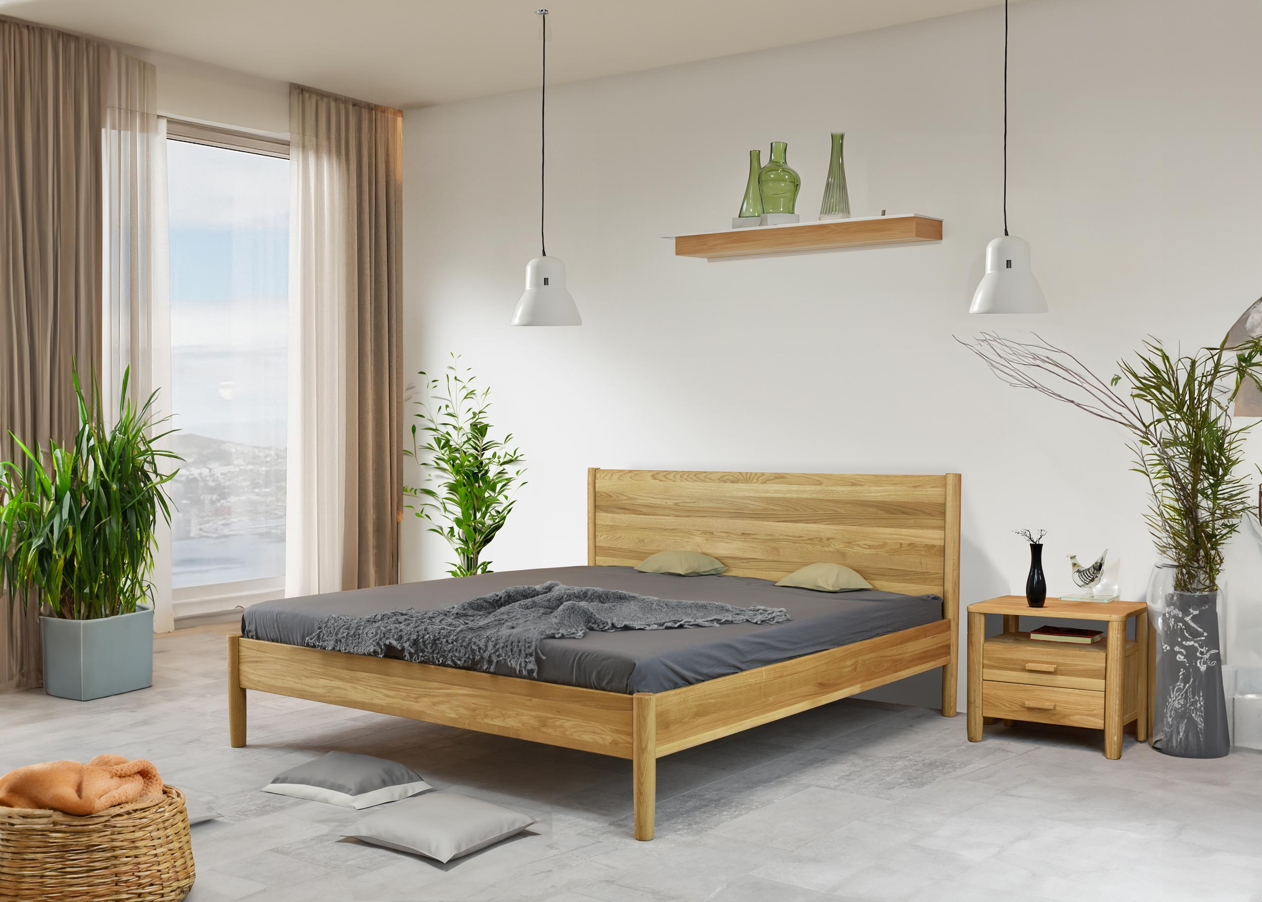 Eiche Nachttisch aus massiver Eiche auf Füßen im skandinavischen Design