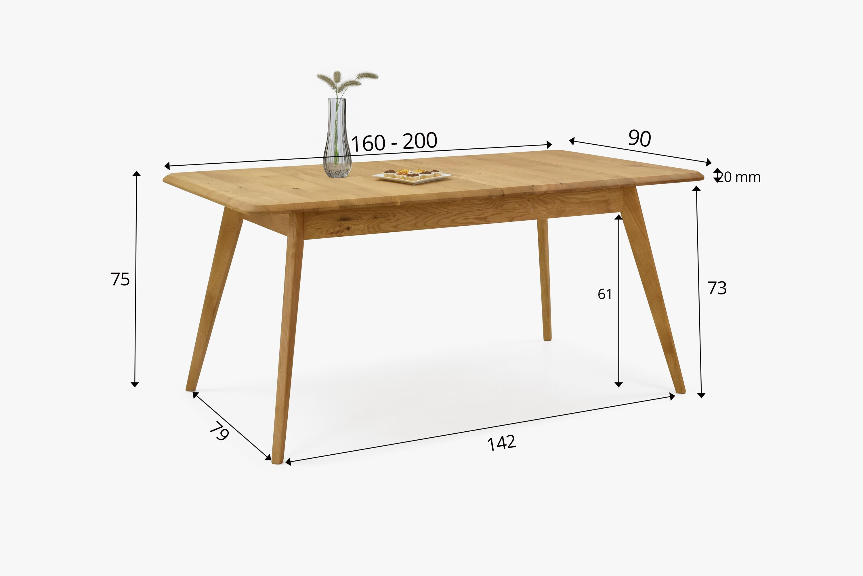 Drevený dubový rozkladací stôl 160 - 200 cm