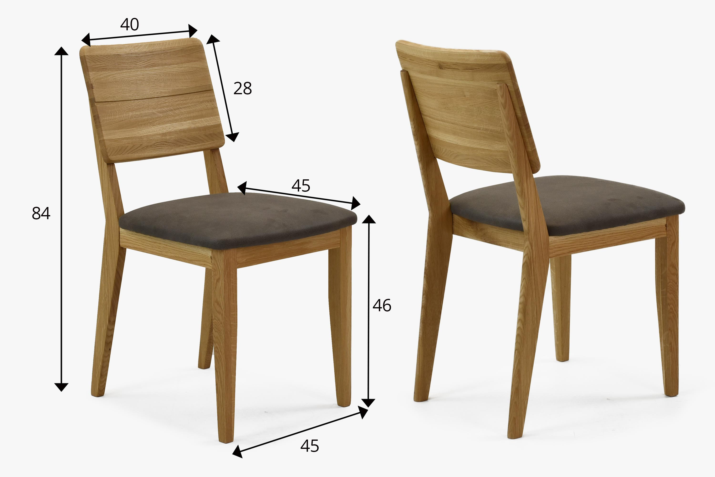 Dubová jedálenská stolička s čalúneným sedákom v hnedo-šedej farbe