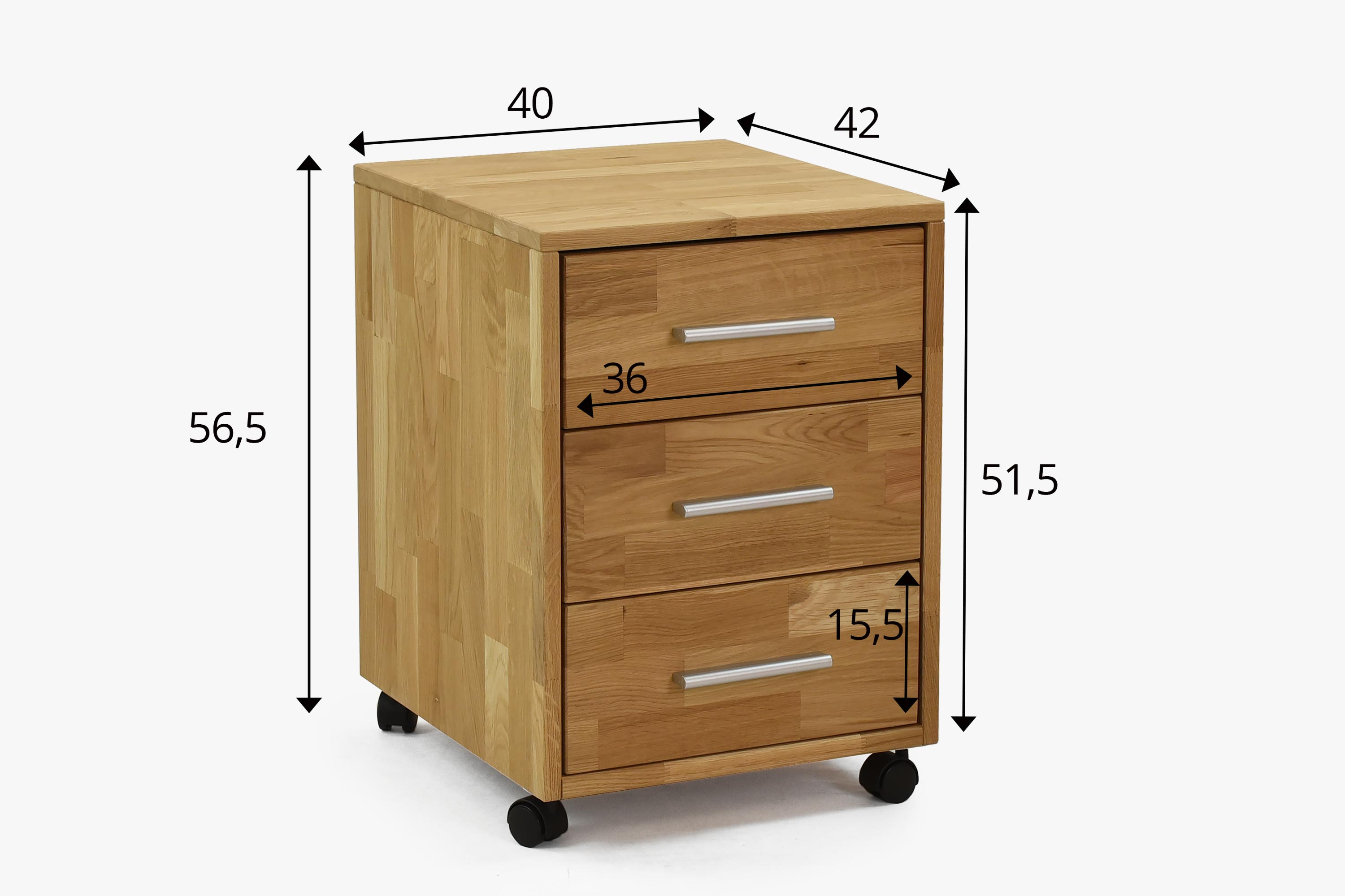 Kommode aus Holz mit Schubladen auf Rollen