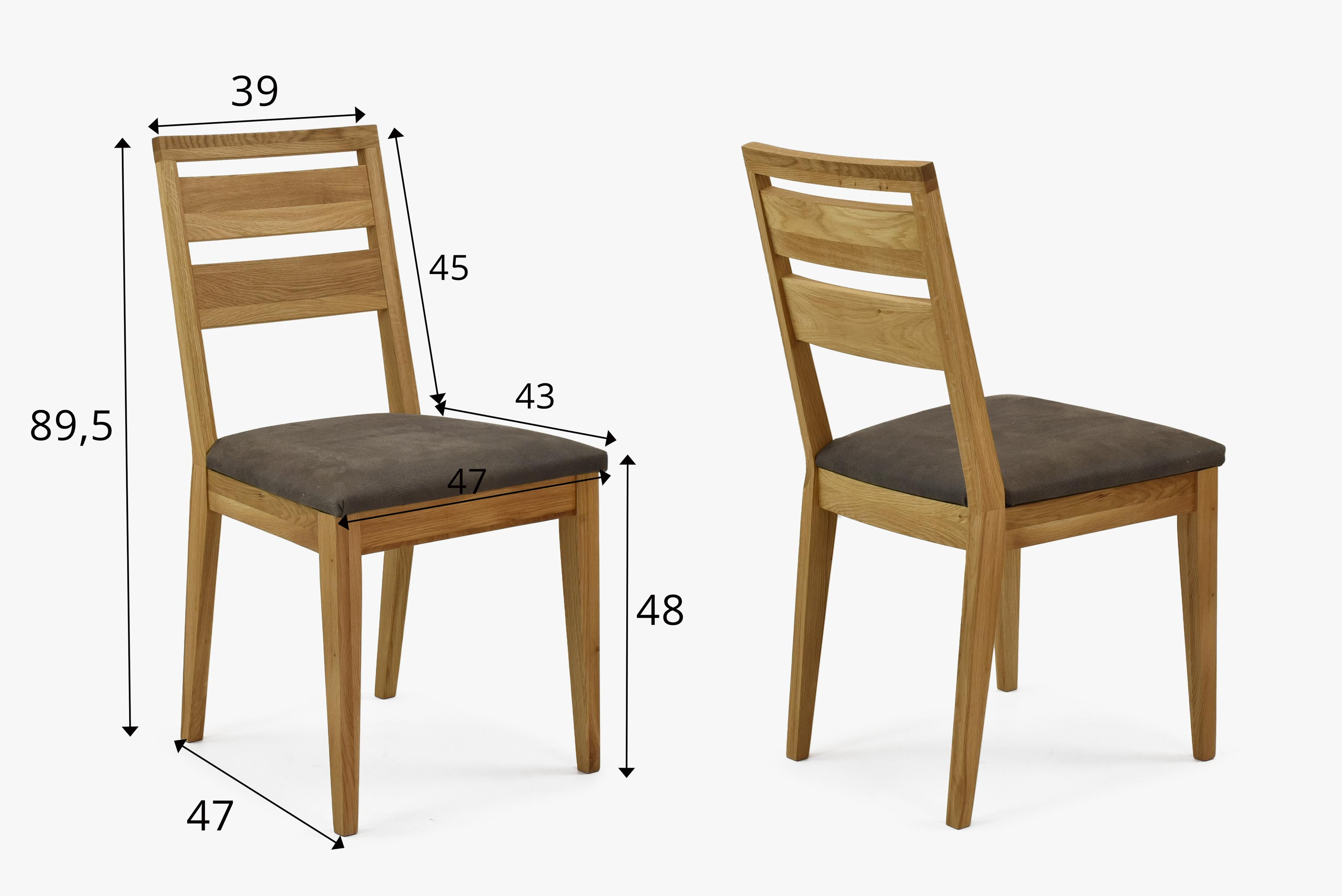 Eichenholz-Esstischstuhl mit gepolstertem Sitz in Braun-Grau