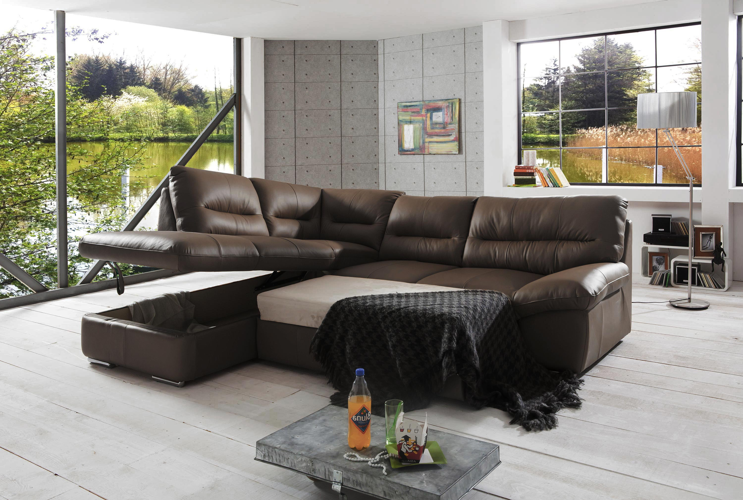 Ecksofa - braunes Echtleder