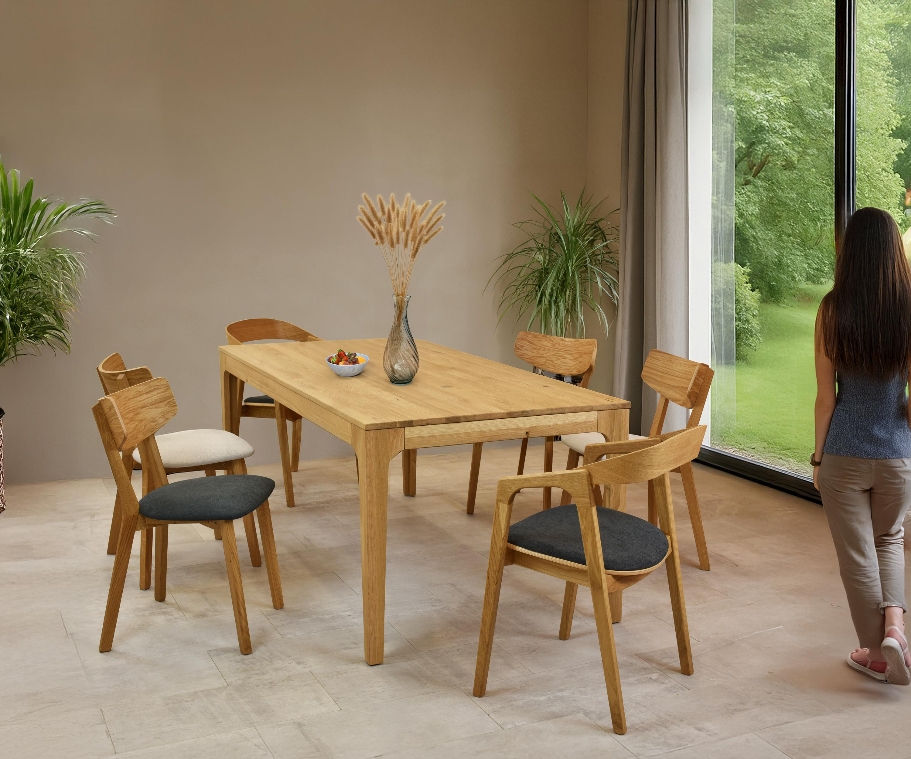 Modern tölgy étkezőfotel sötétszürke kárpitozással