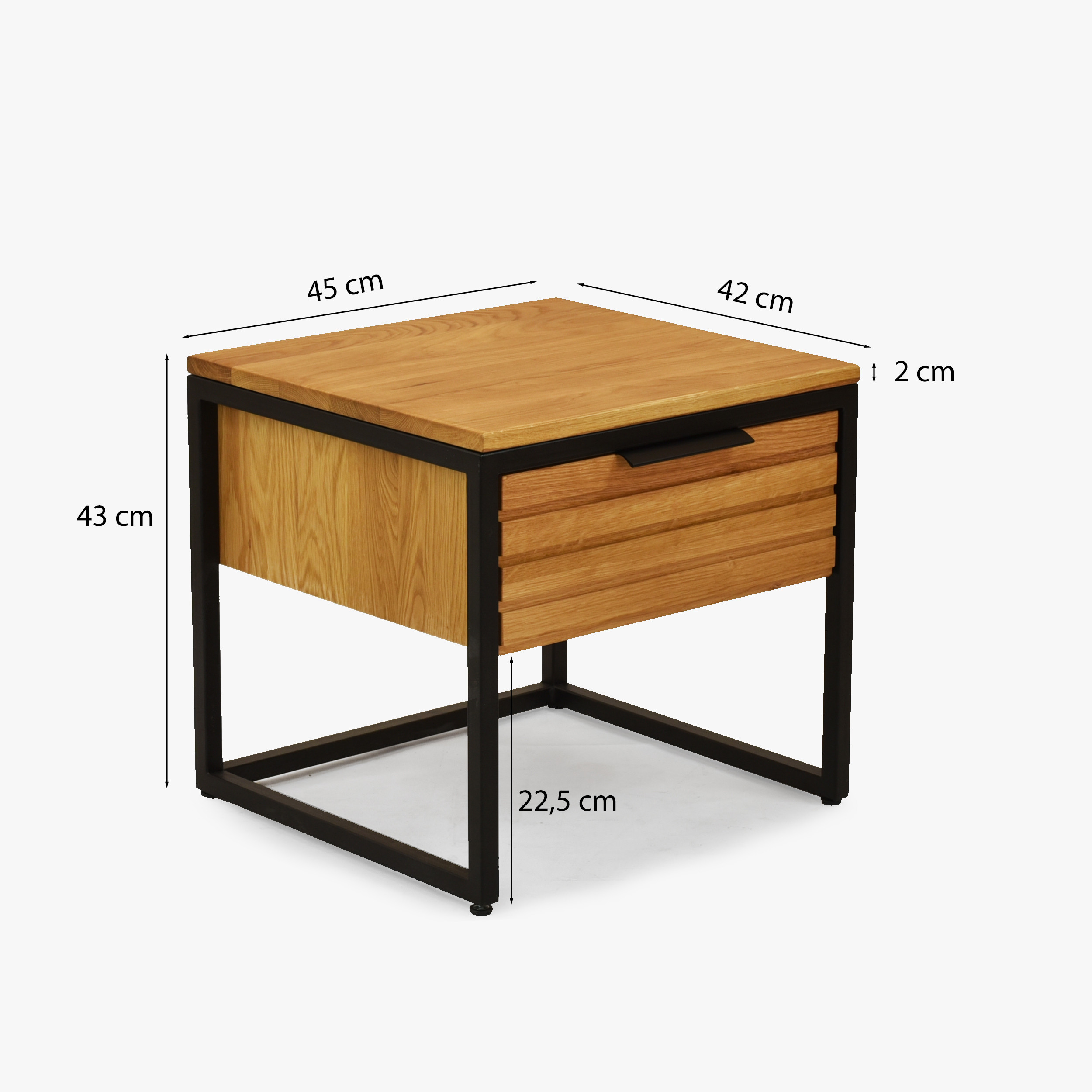 Eiche Nachttisch mit Metallbeinen