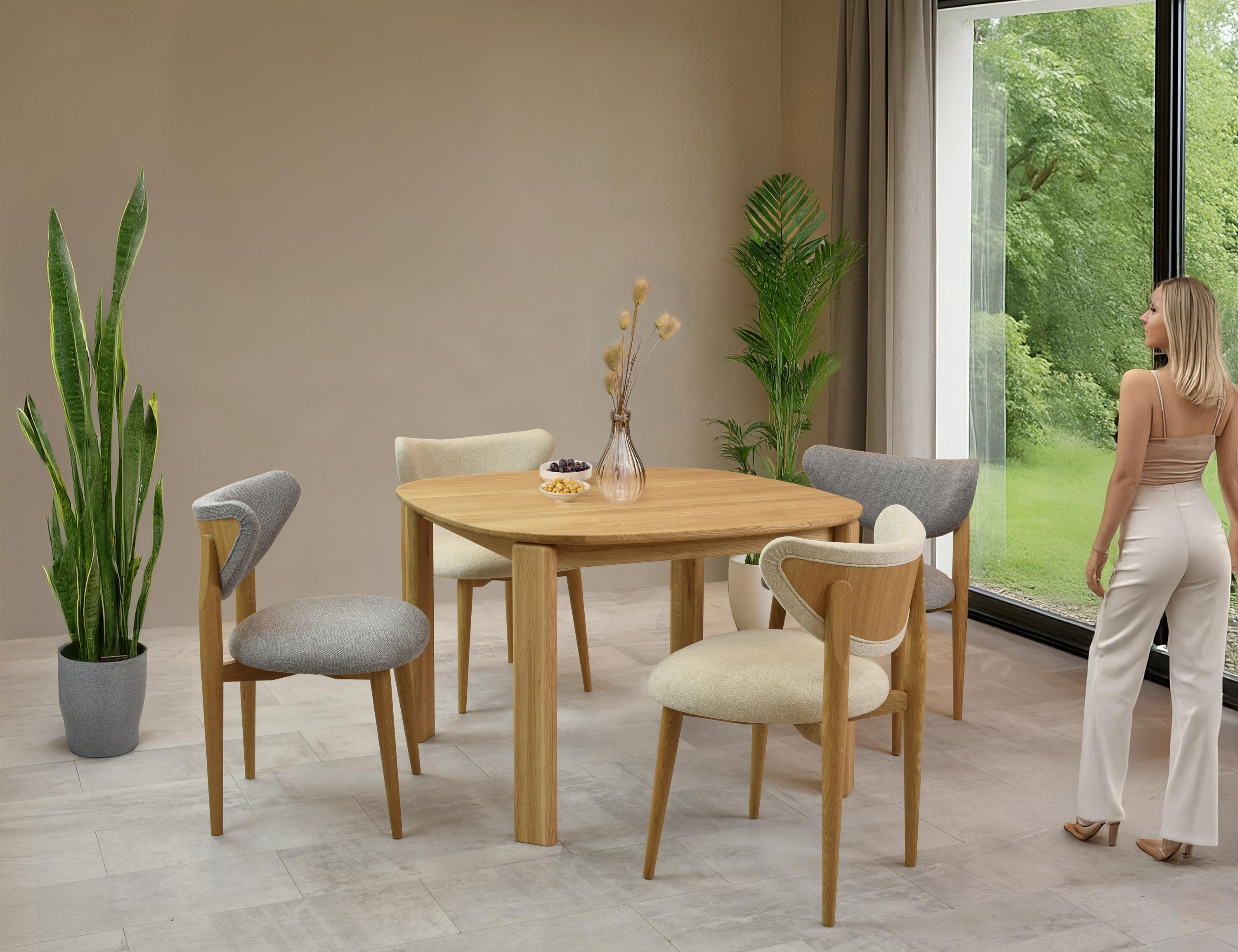 Luxuriöser Esszimmerstuhl Eiche mit Polsterung