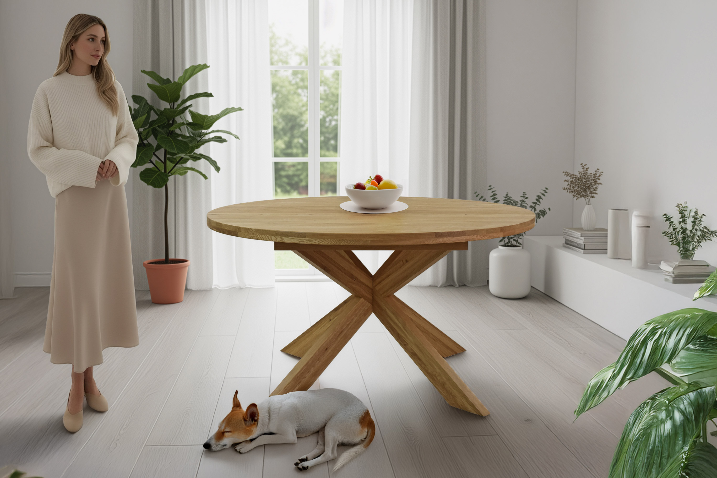 Okrúhly jedálenský stôl masív dub,