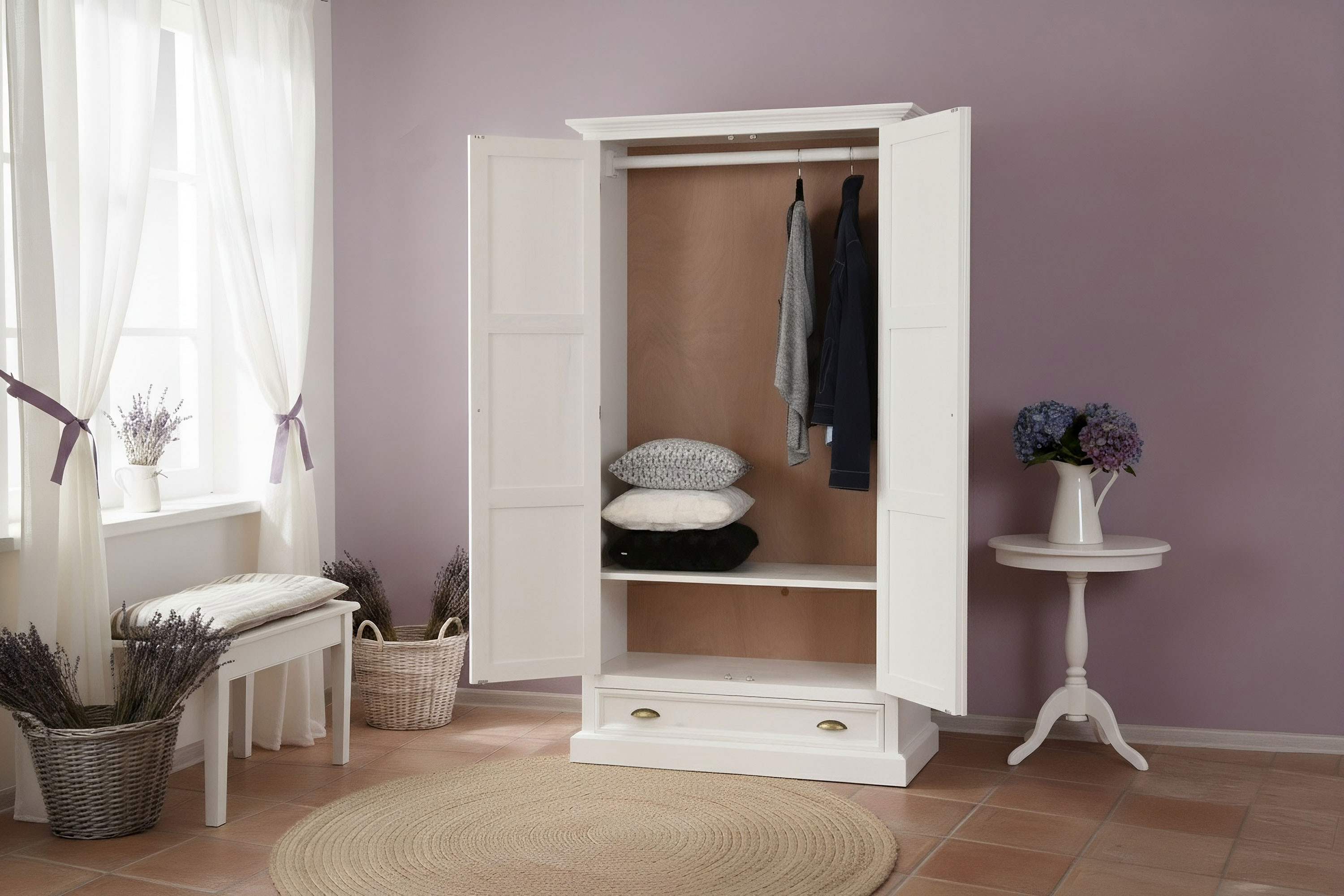 Fehér rusztikus szekrény - kétszárnyú, France 2D