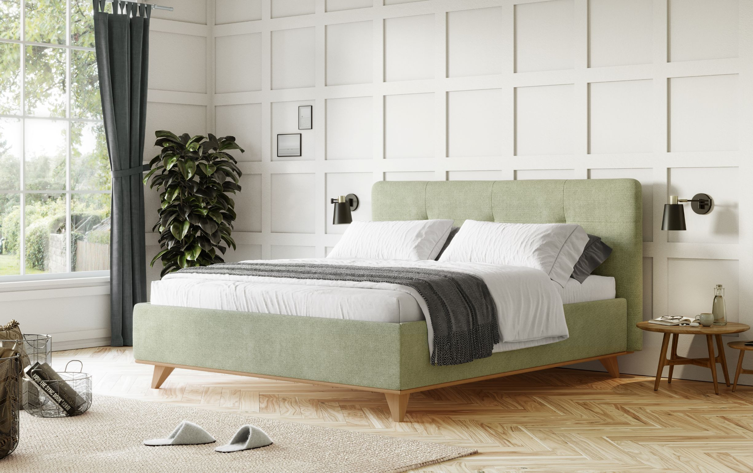 Čalúnená posteľ s úložným priestorom zelená, 180 x 200 cm