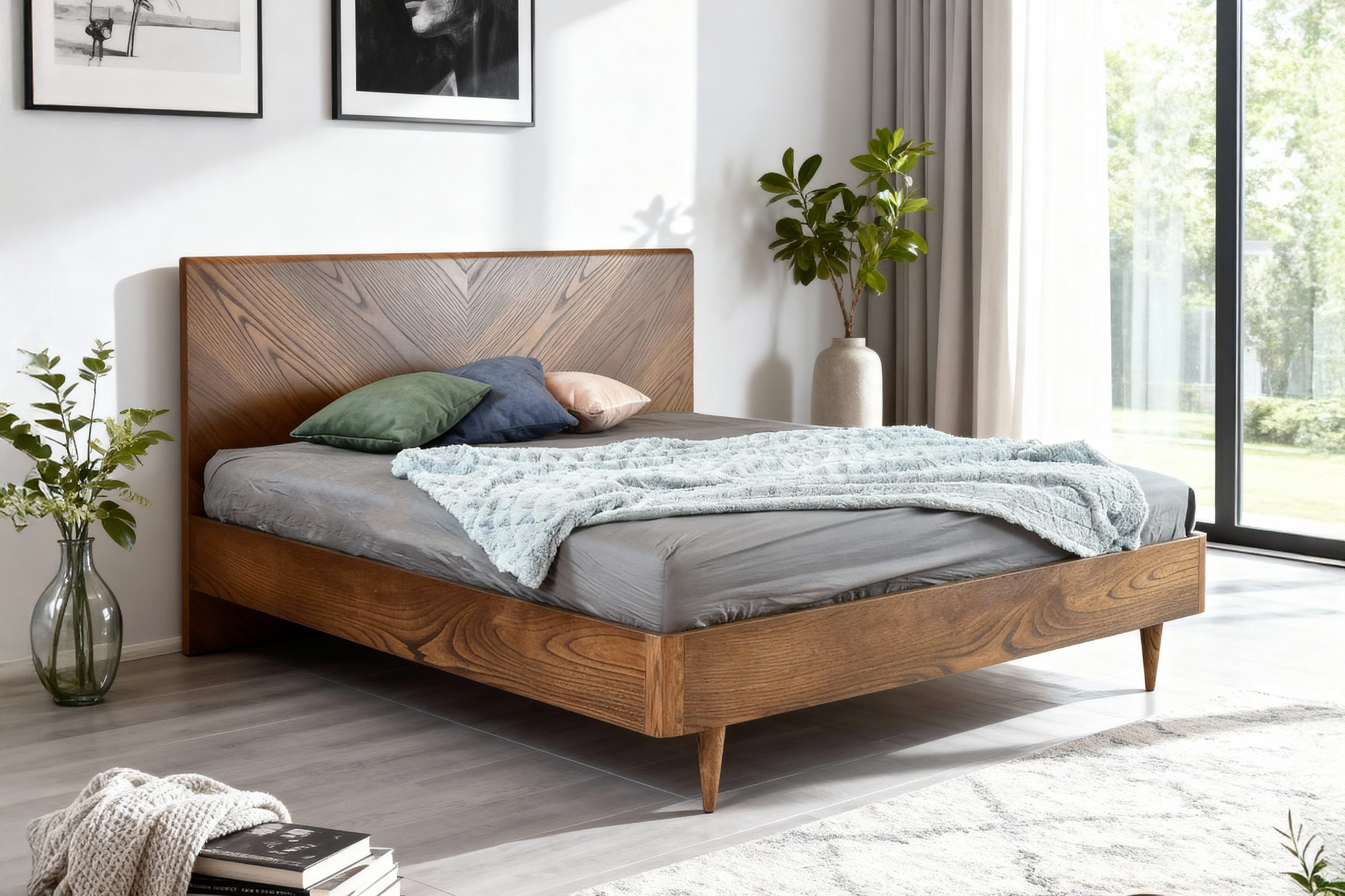 Posteľ v retro dizajne farba orech, Bordo