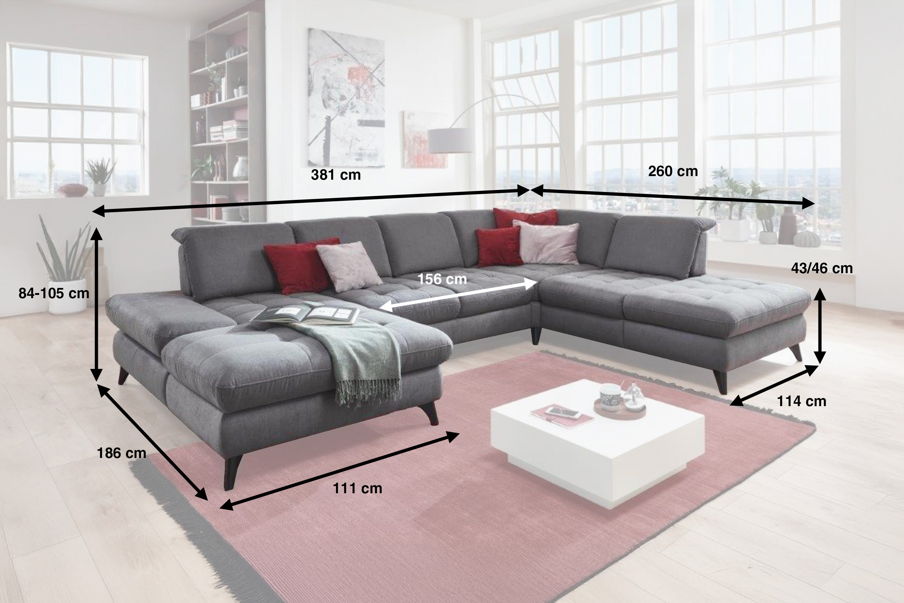 Sedací souprava ve tvaru písmene U s možností funkcí, béžová