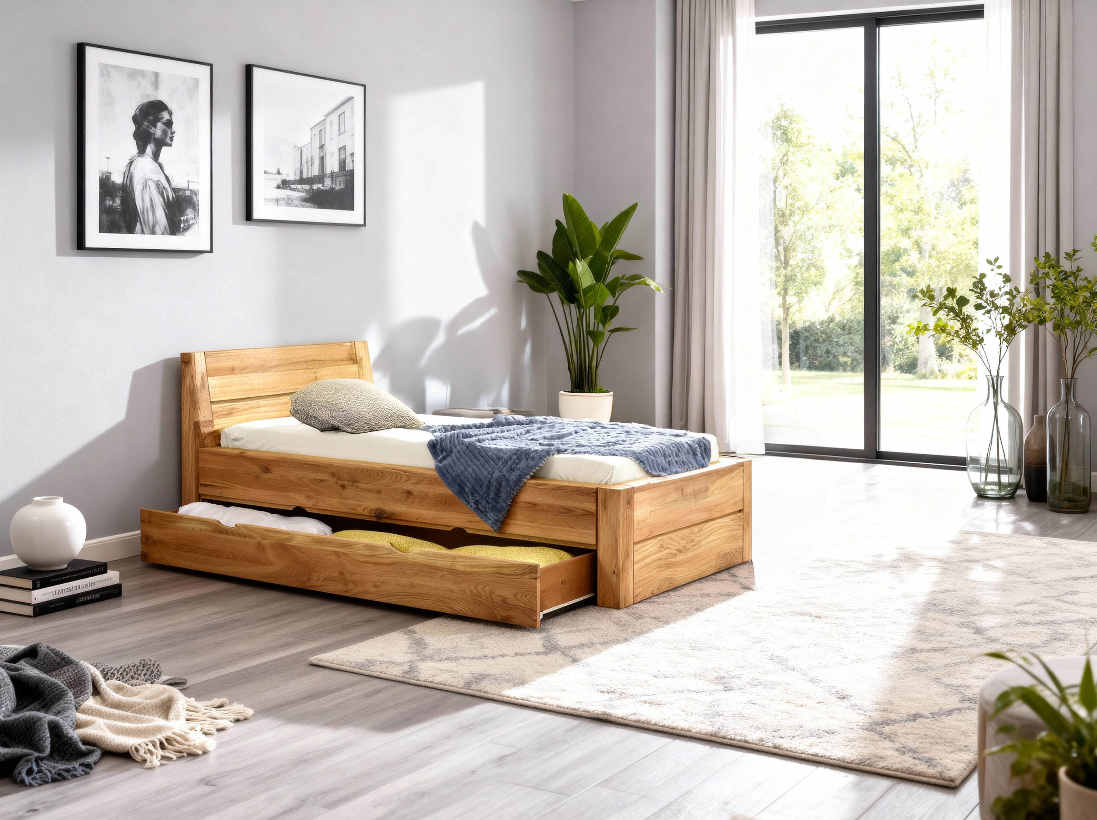 Massivholzbett mit Stauraum, Julia - Eiche