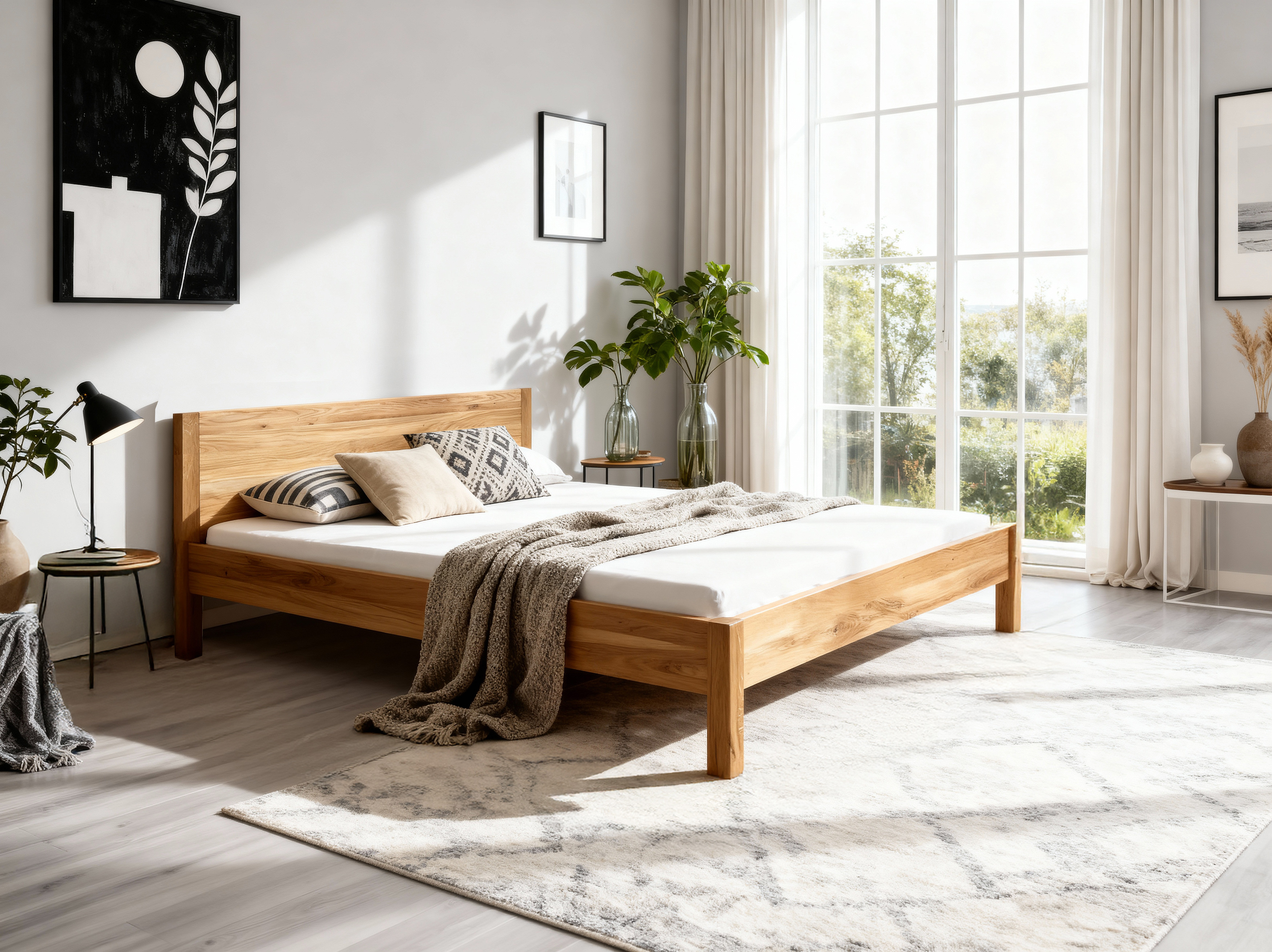 Massives Eichenbett Detailansicht