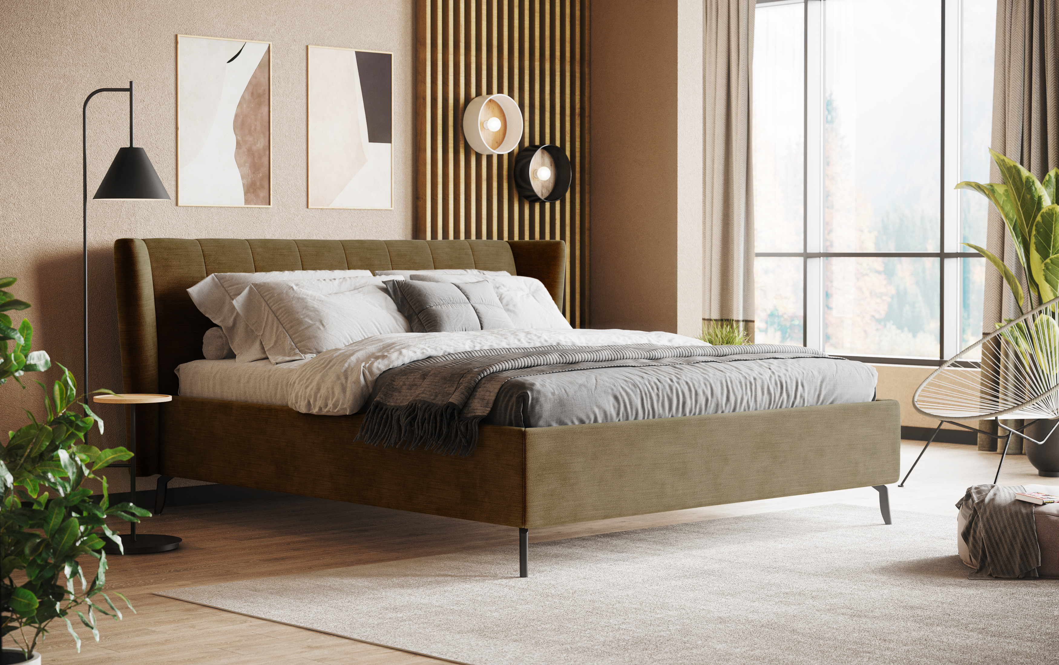 Gepolstertes Bett mit Stauraum bronzefarben, 180 x 200 cm