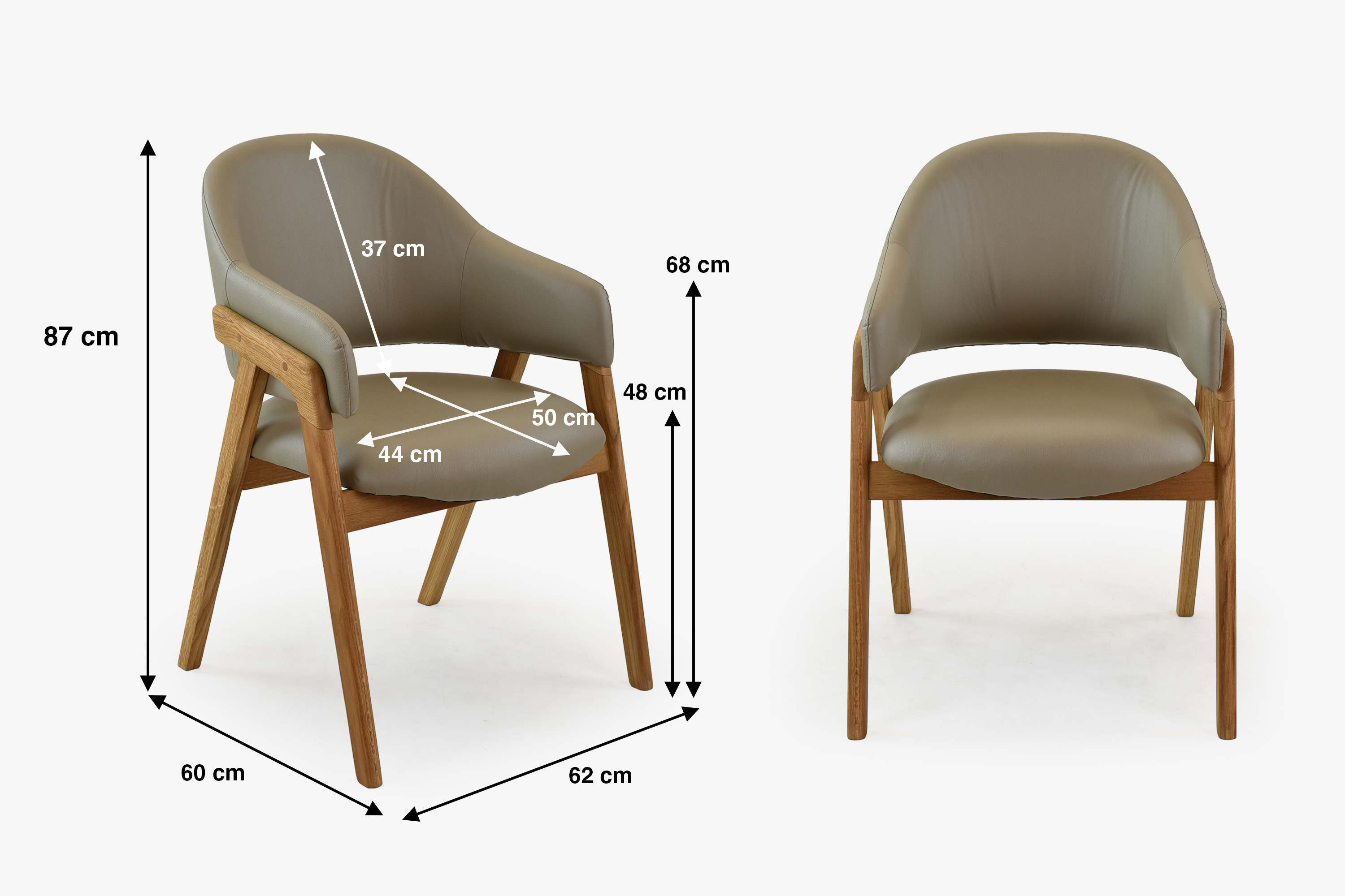 Tölgyfa karfás szék, szürke-barna