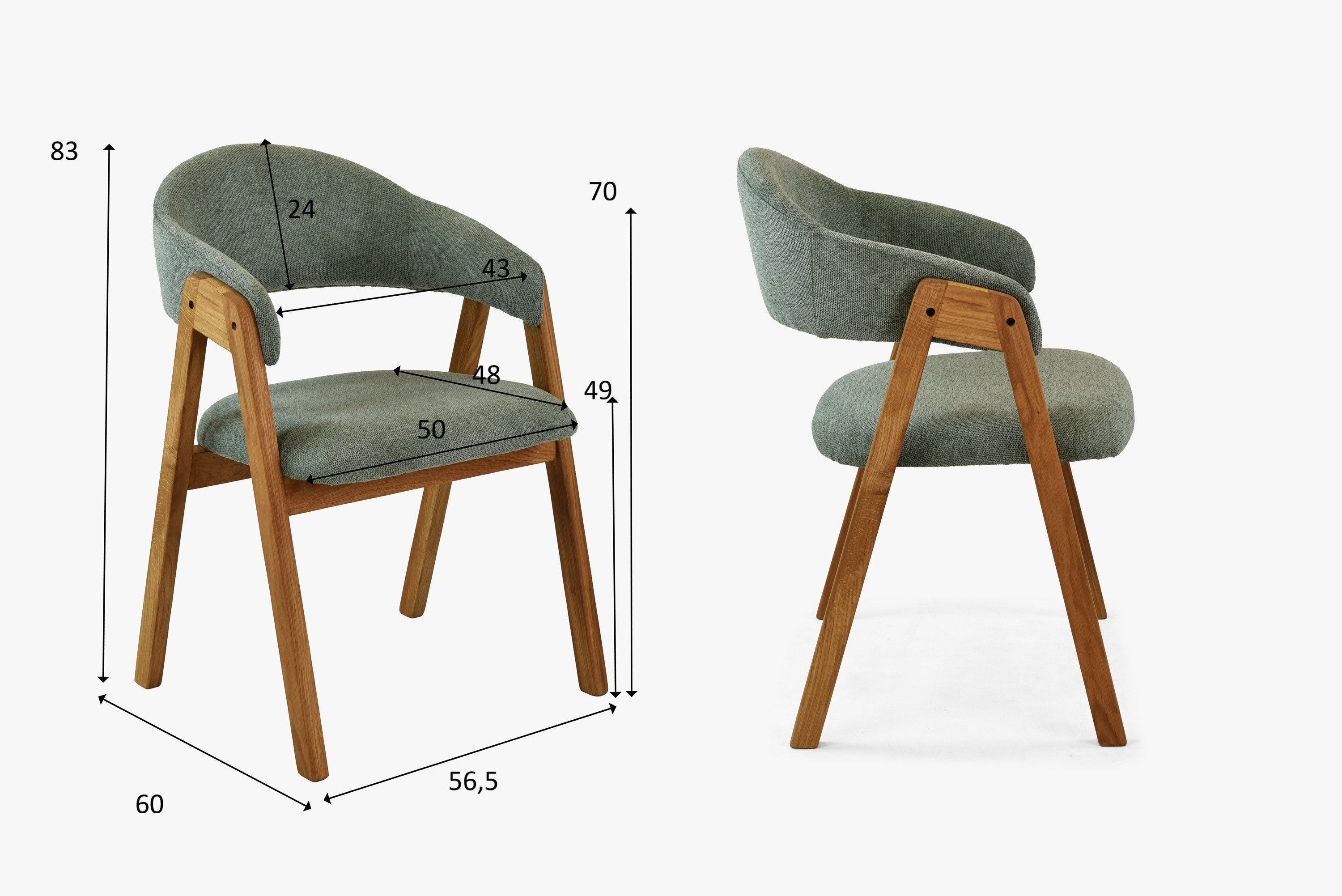 Tömör tölgy karfás szék, szürkésbarna