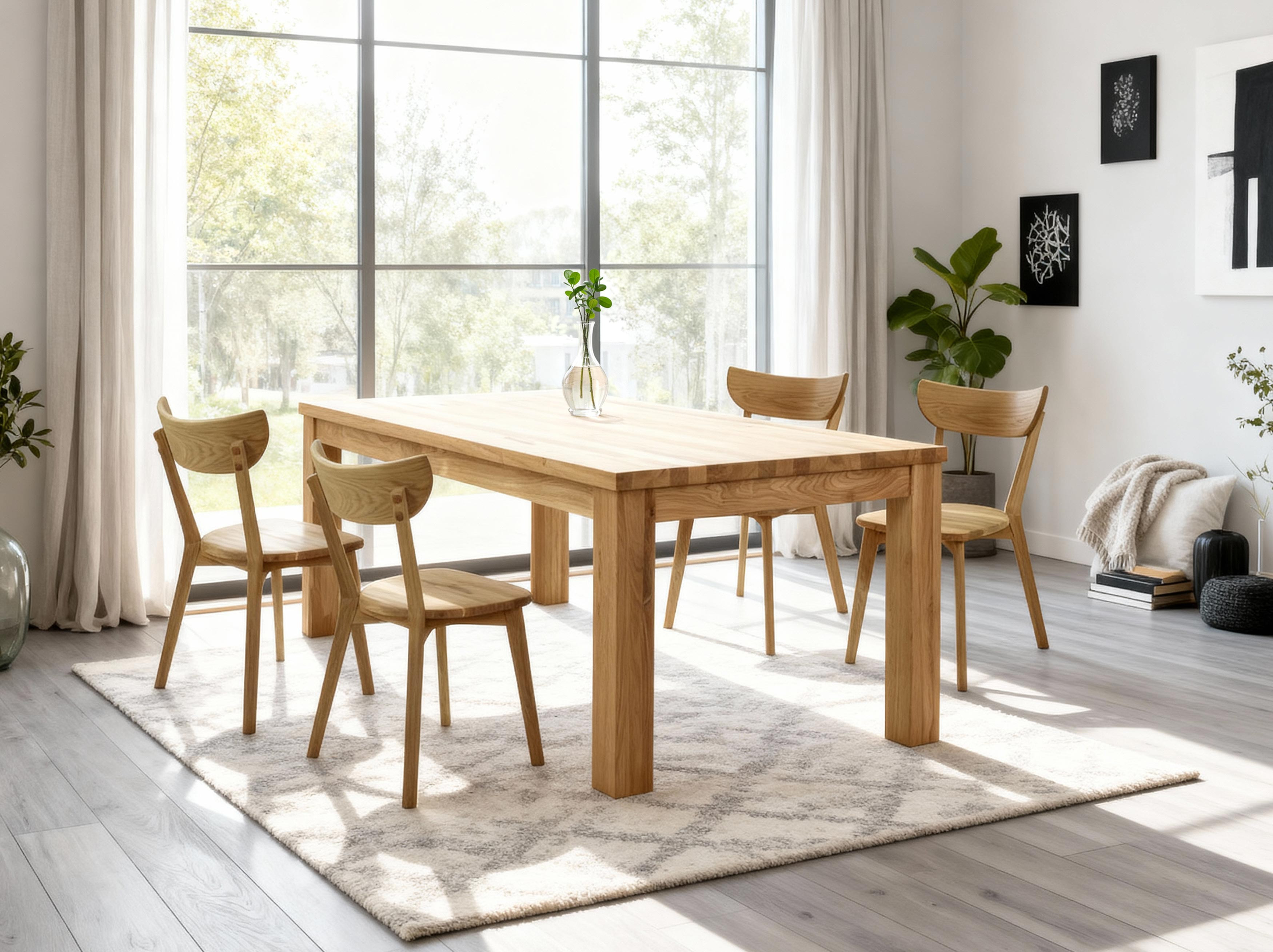 Massiver Eichen-Esstisch 200 x 100 cm, natürliche Eiche, Stärke 4 cm