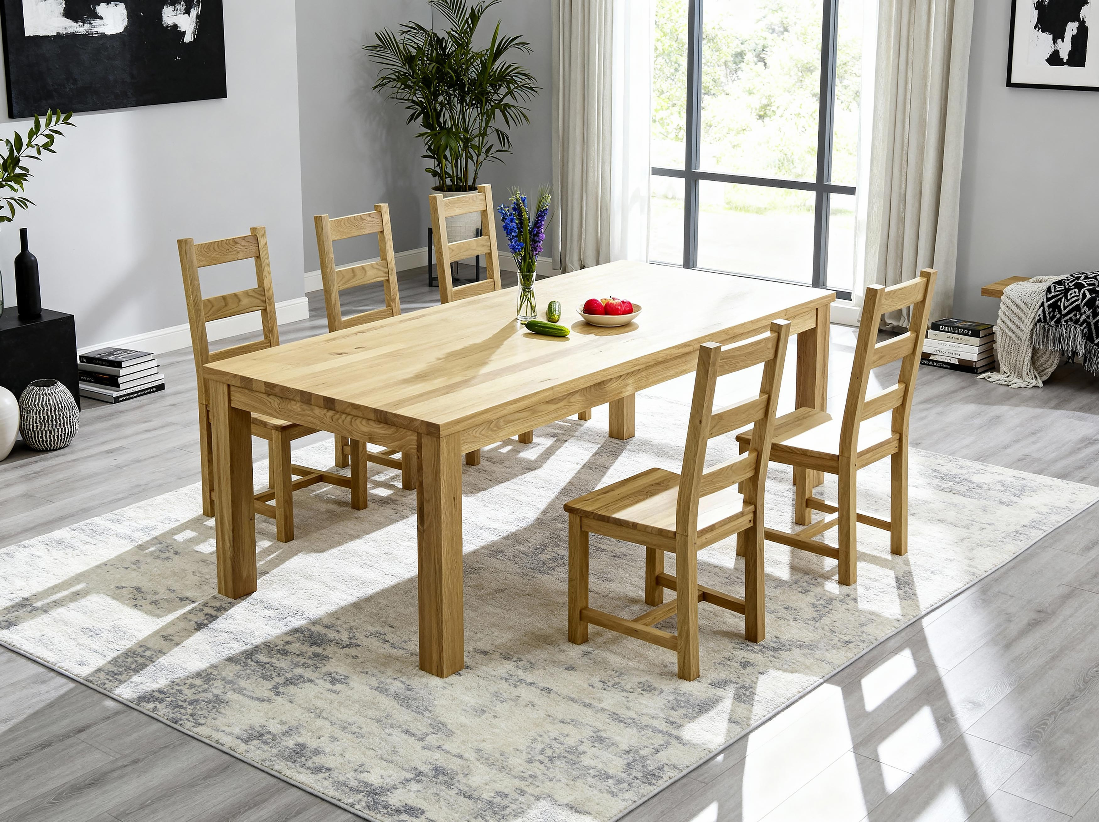 Massiver Eichen-Esstisch 200 x 100 cm, natürliche Eiche, Stärke 4 cm