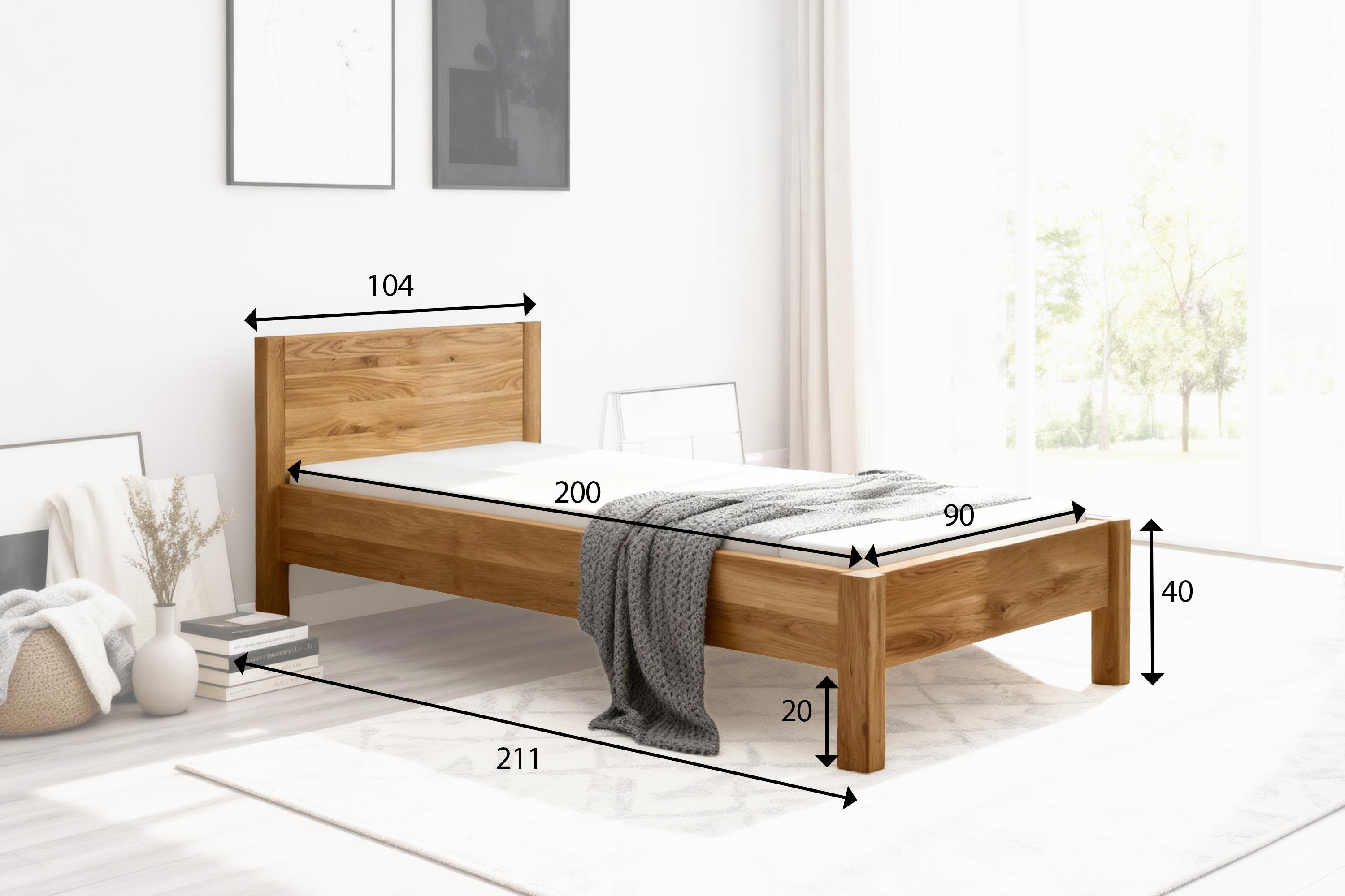 Tölgyfa ágy a belső térben