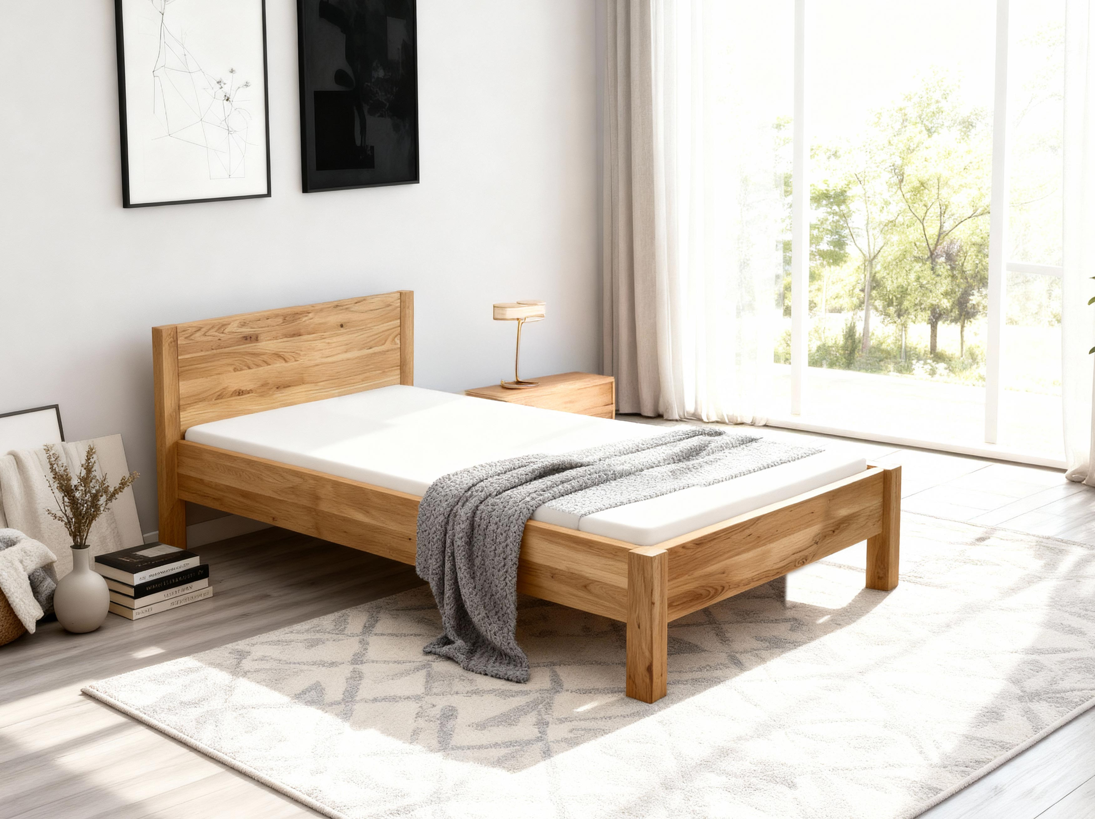 Breites Einzelbett aus Eiche 120x200