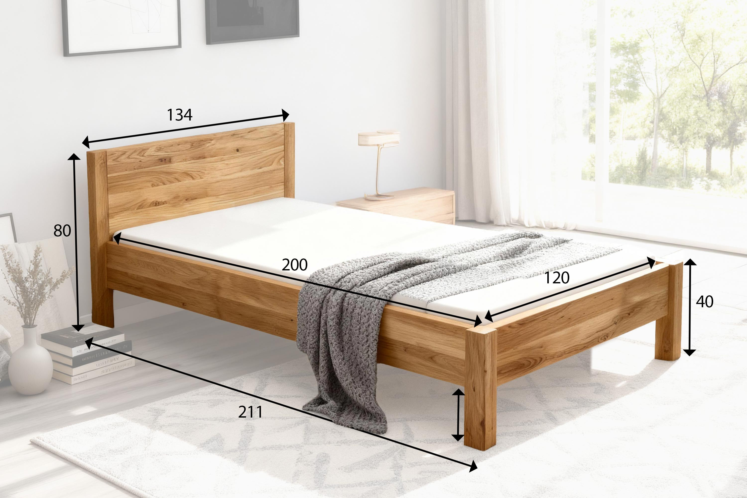 Eichenbett 120x200 im modernen Interieur