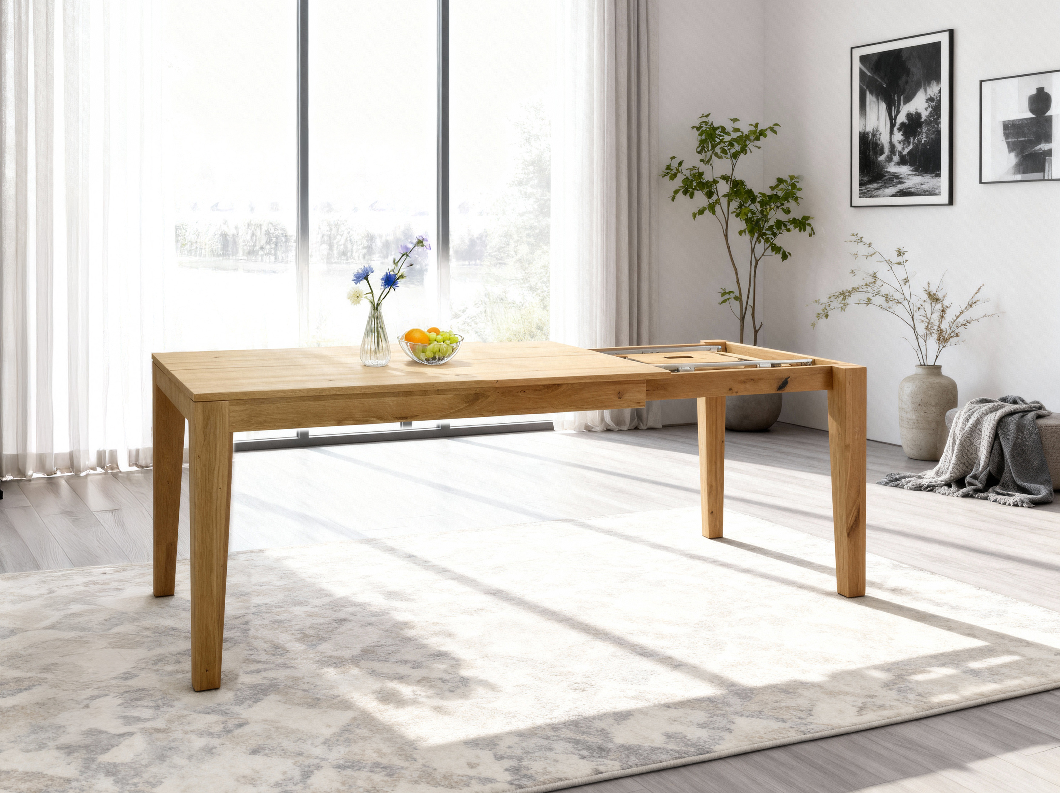 Massiver ausziehbarer Holztisch aus Eiche 160