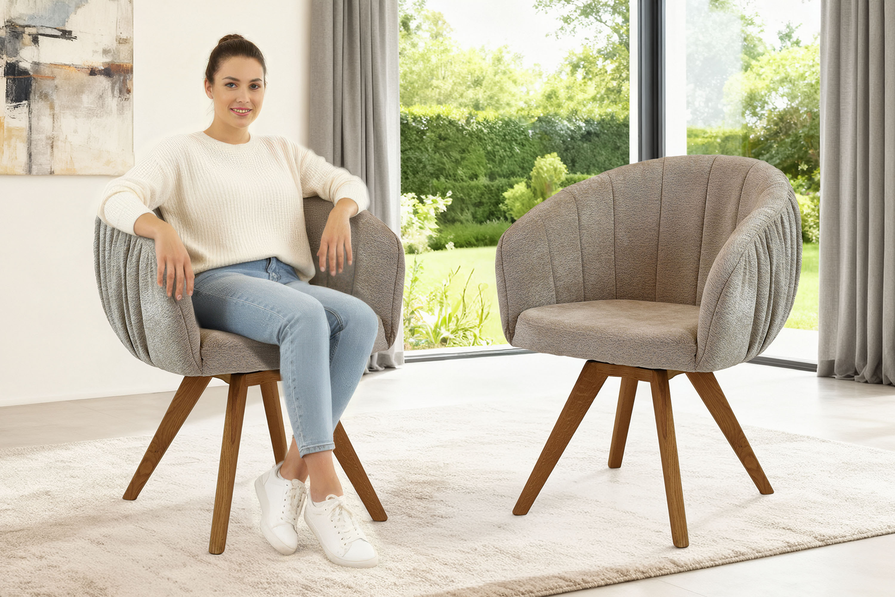 Forgatható tölgyfa karosszék Elba szürke