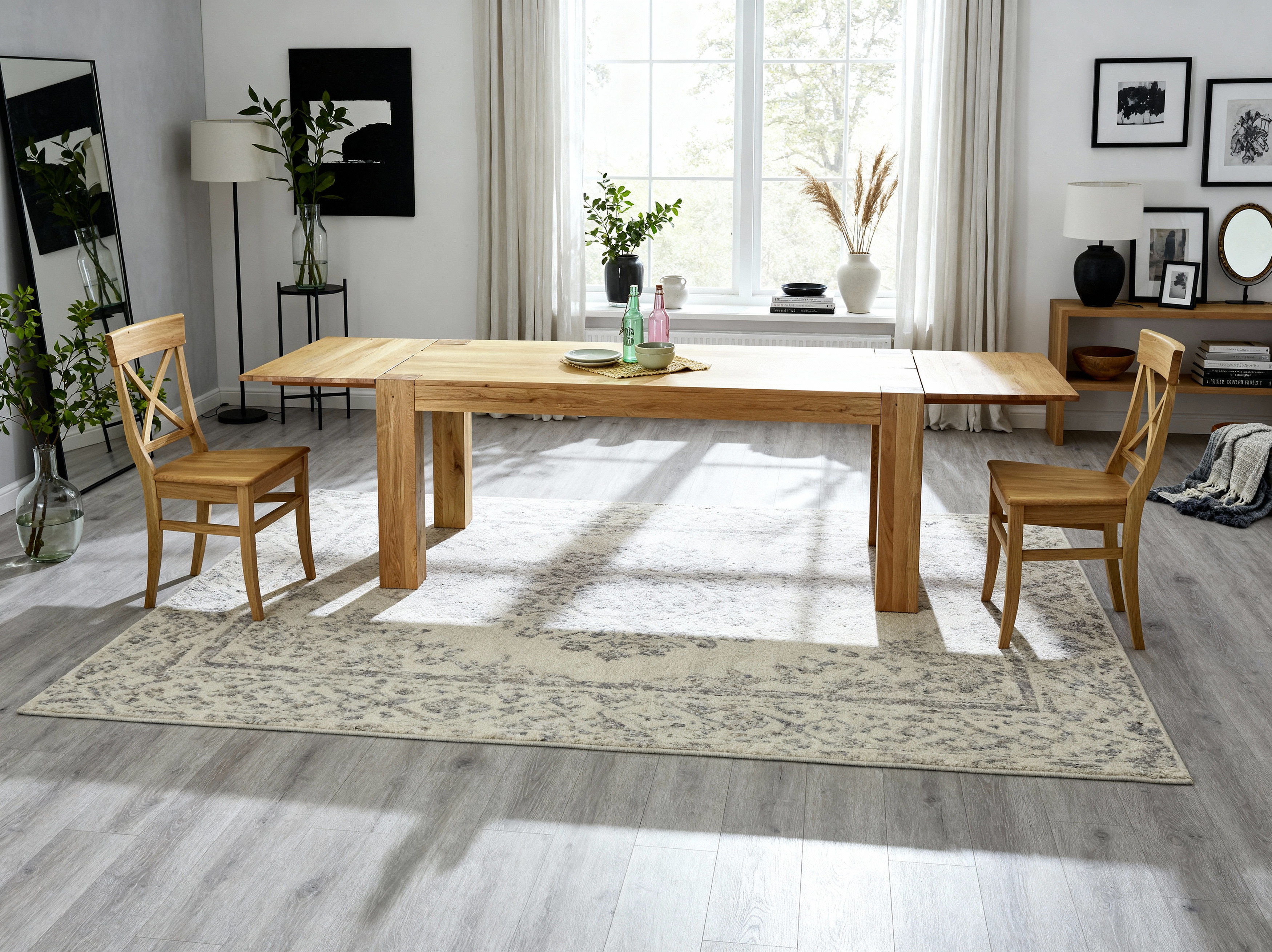 Massiver Esstisch George II mit zwei Verlängerungsplatten